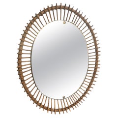 Miroir italien vintage en rotin, années 1960