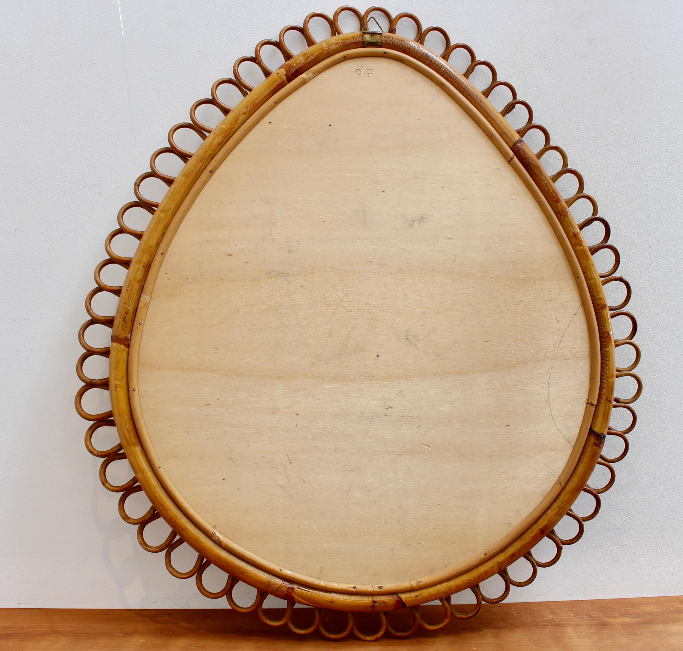 Vintage Italian Rattan Teardrop Wall Mirror (circa 1960s) For Sale 9
