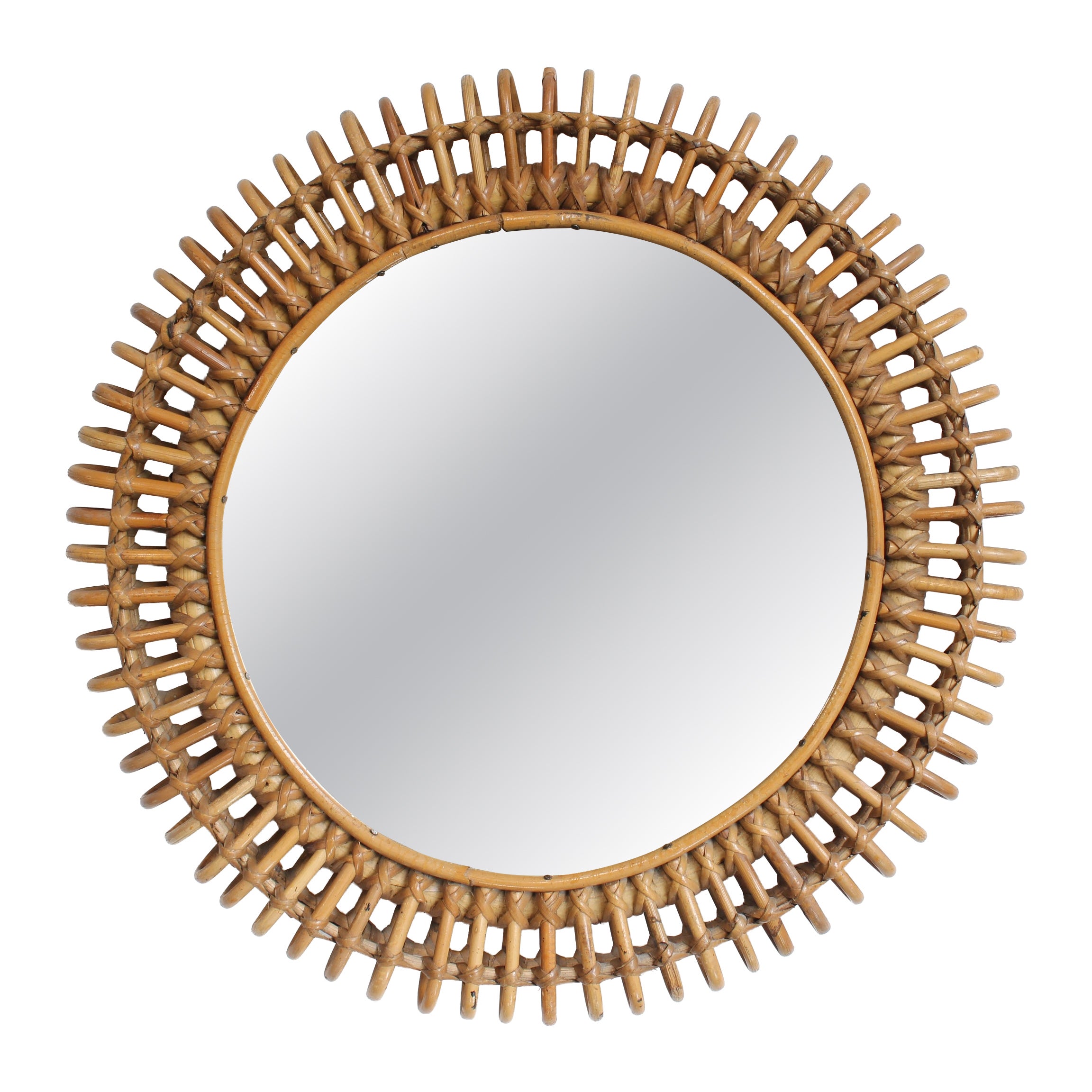 Vintage Italian Rattan Wall Mirror, 43 cm, Mid-Century 1960s Design