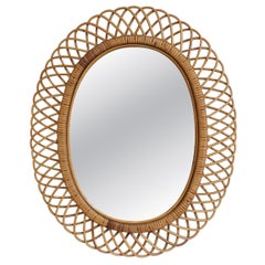 Vintage Italian Rattan Wall Mirror (circa 1960s)