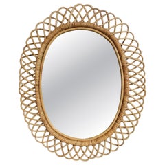 Vintage Italian Rattan Wall Mirror (circa 1960s)