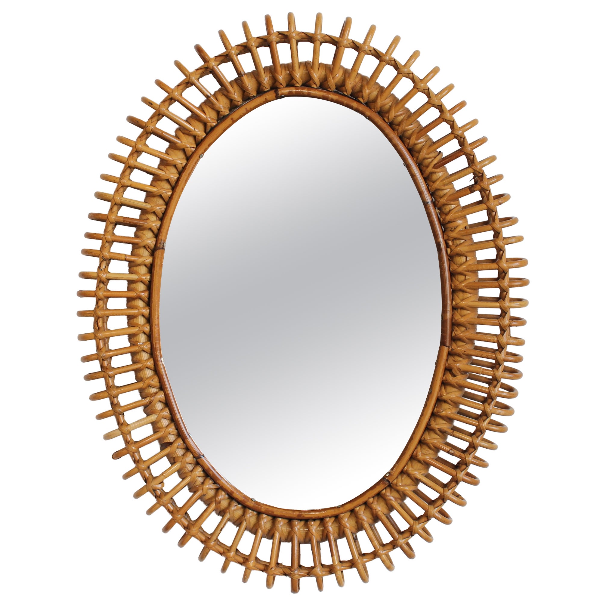 Vintage Italian Rattan Wall Mirror