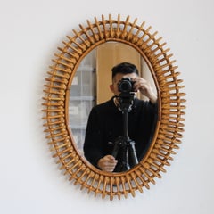 Vintage Italian Rattan Wall Mirror