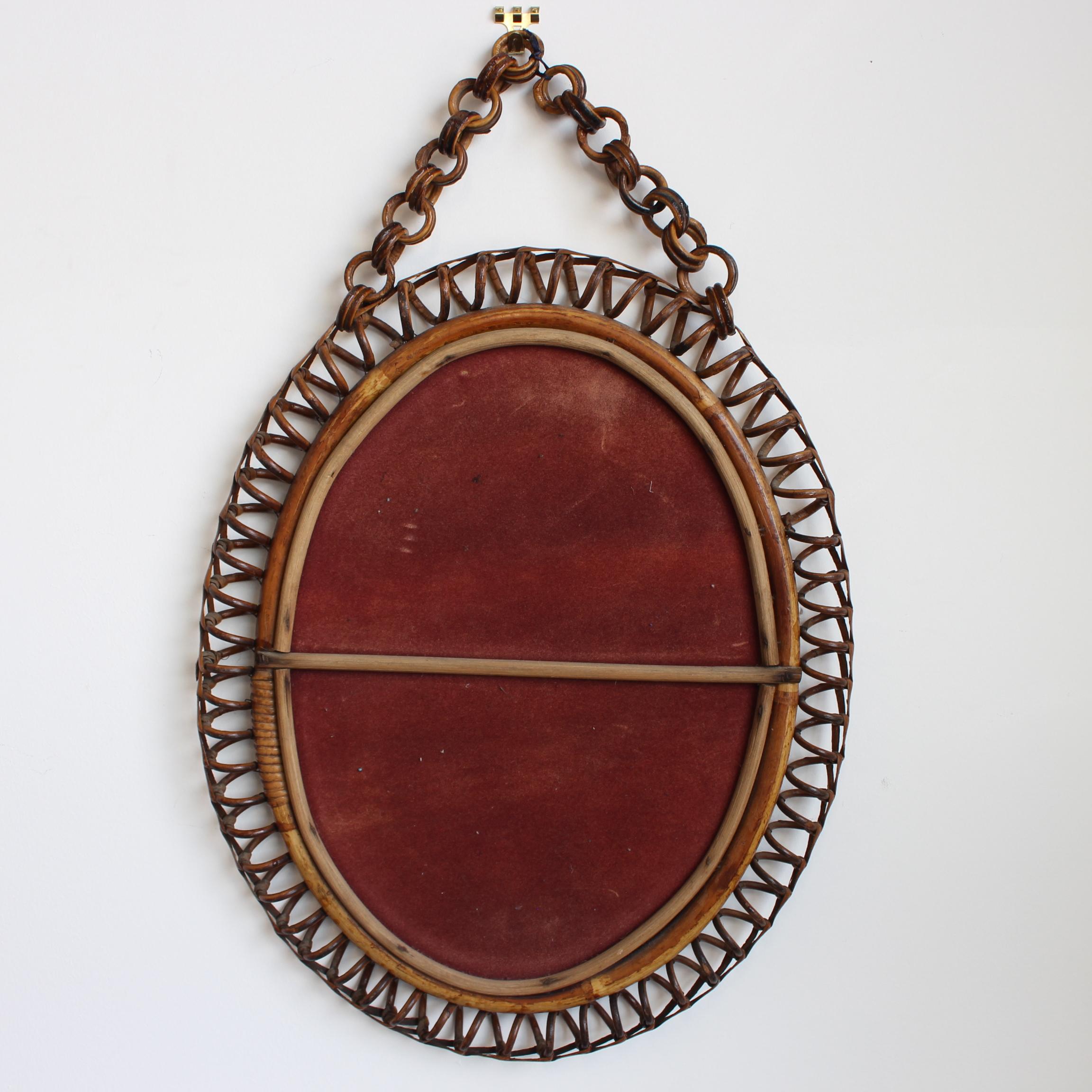 Vintage Italienischer Rattan Wandspiegel mit Hängekette (ca. 1960er Jahre) im Angebot 8