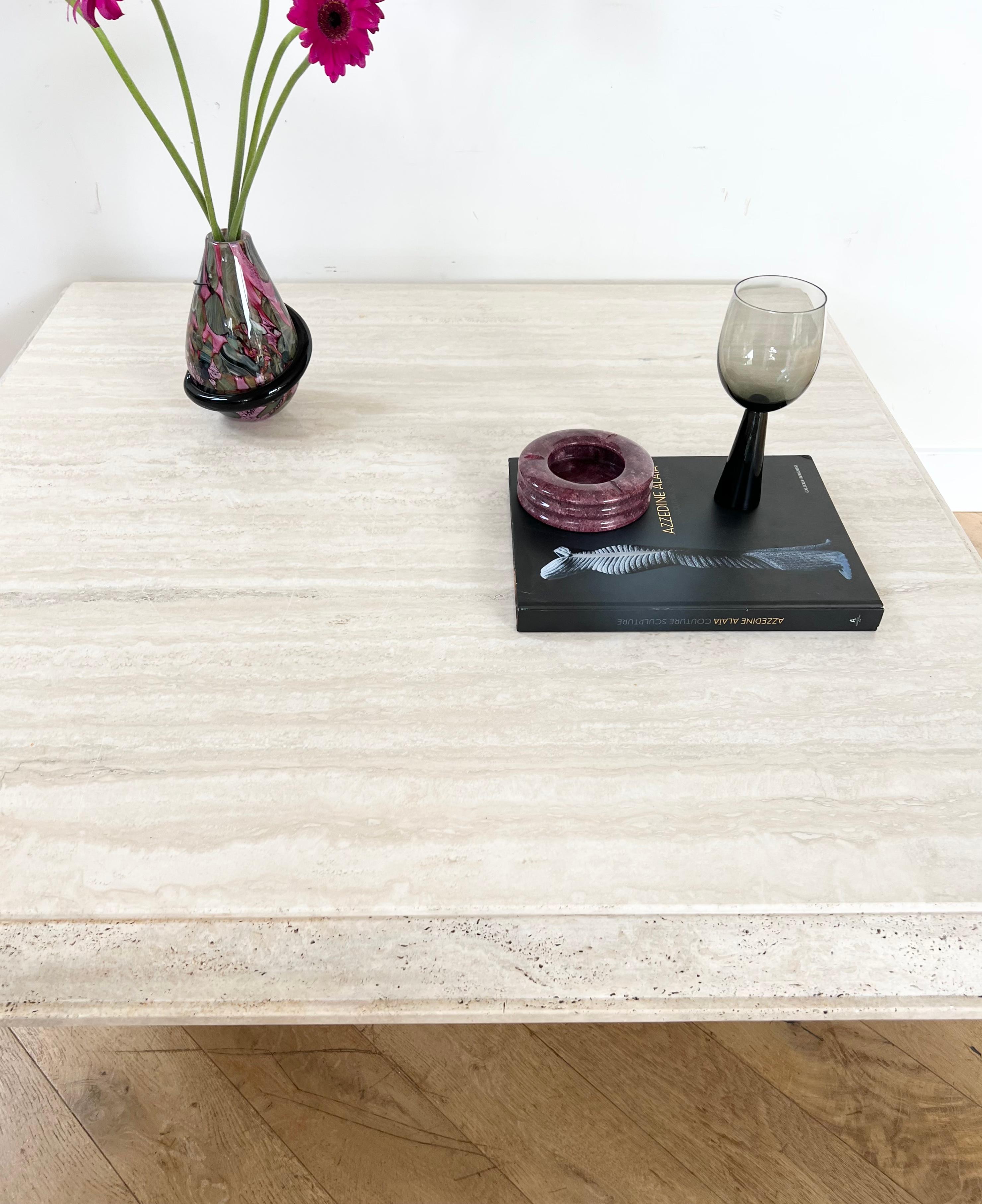 Vintage Italian Raw Travertine Coffee Table, 1970s 1