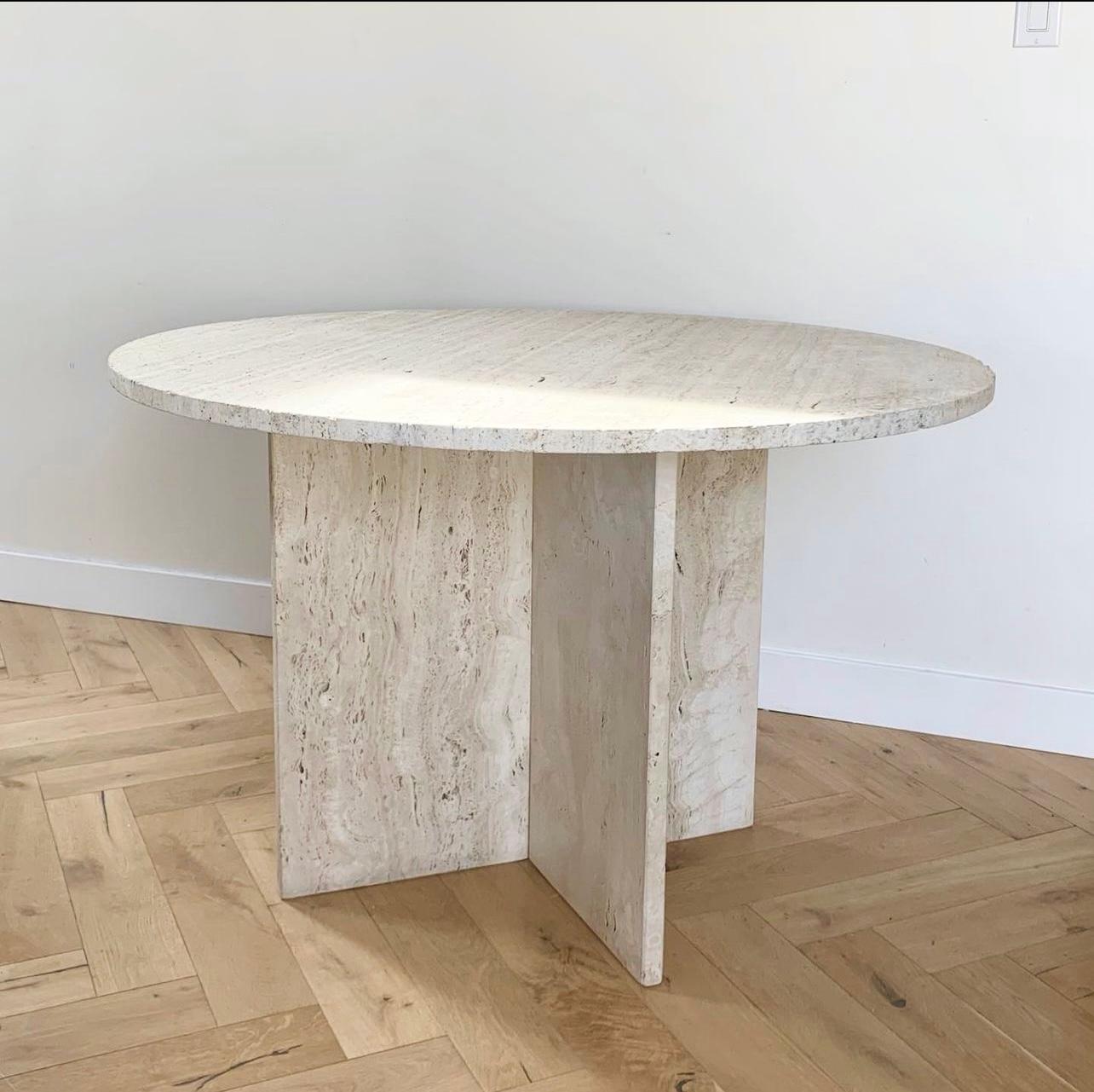 Vintage Italian Raw Travertine Pedestal Dining Table, 1970s at 1stDibs