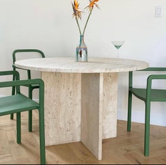Vintage Italian Raw Travertine Pedestal Dining Table, 1970s
