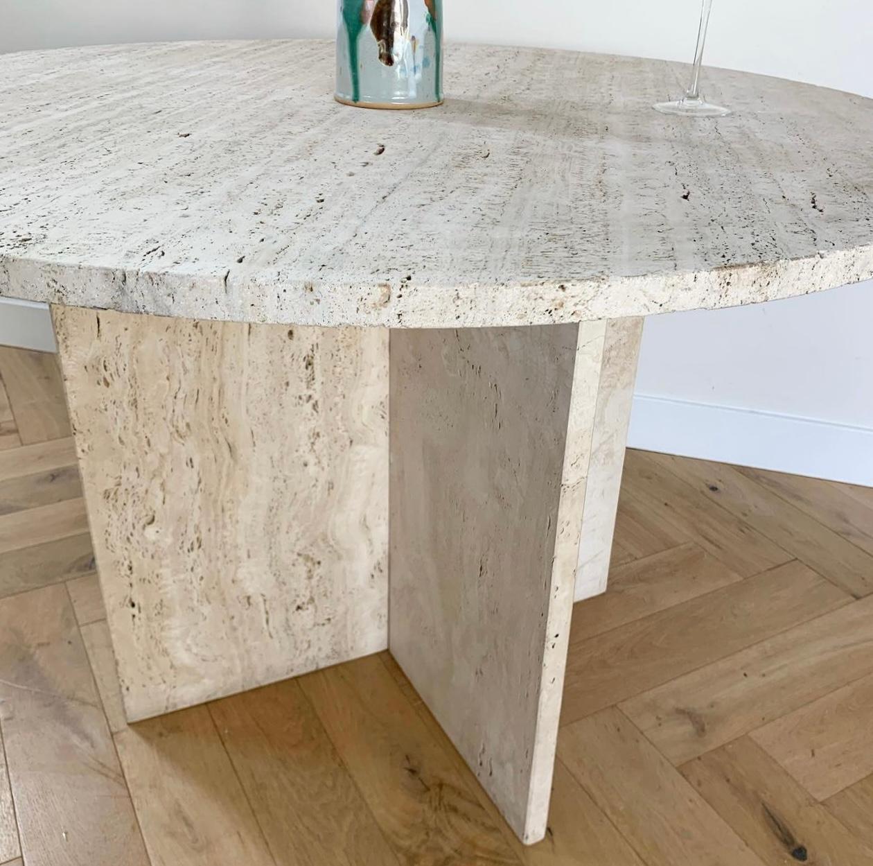 Vintage Italian Raw Travertine Pedestal Dining Table, 1970s at 1stDibs
