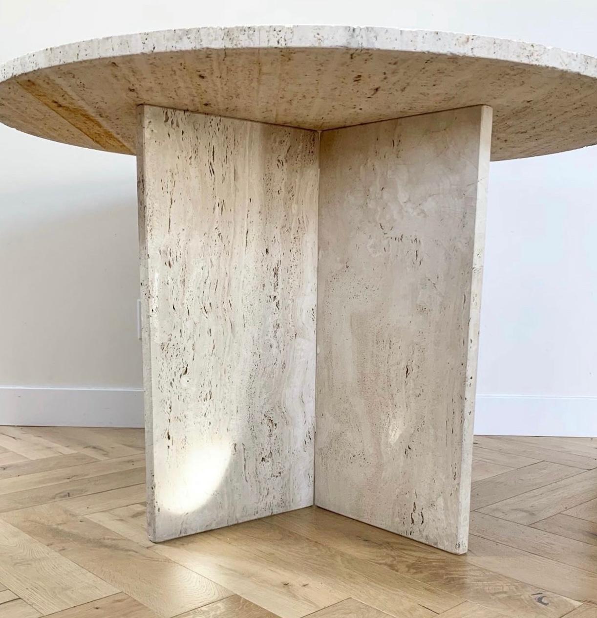 Vintage Italian Raw Travertine Pedestal Dining Table, 1970s at 1stDibs