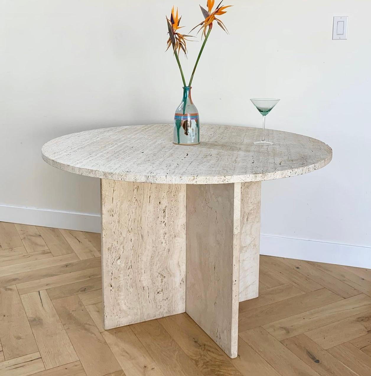 Vintage Italian Raw Travertine Pedestal Dining Table, 1970s at 1stDibs