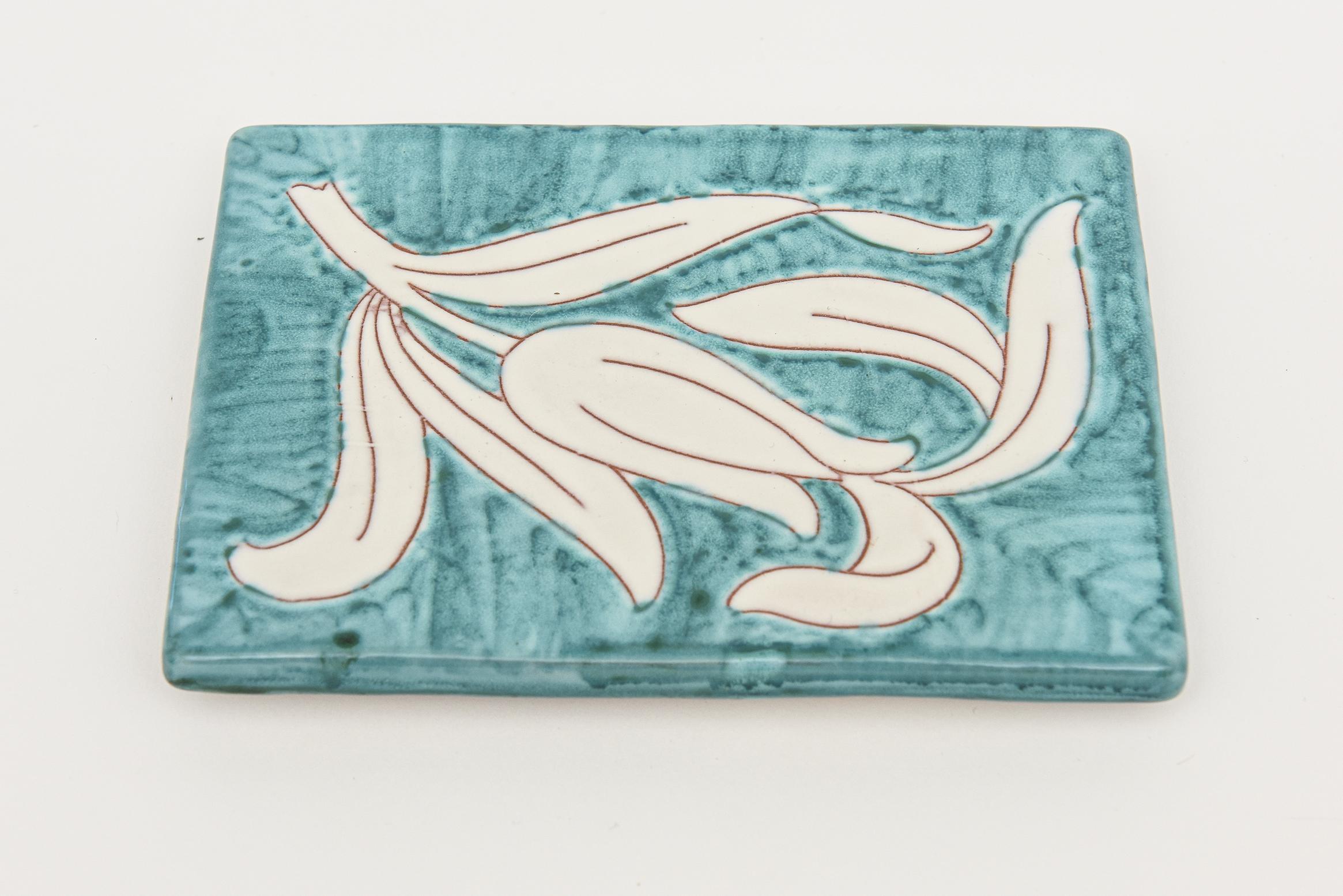 Boîte à fleurs à couvercle en céramique Raymor italienne turquoise et blanche en vente 1