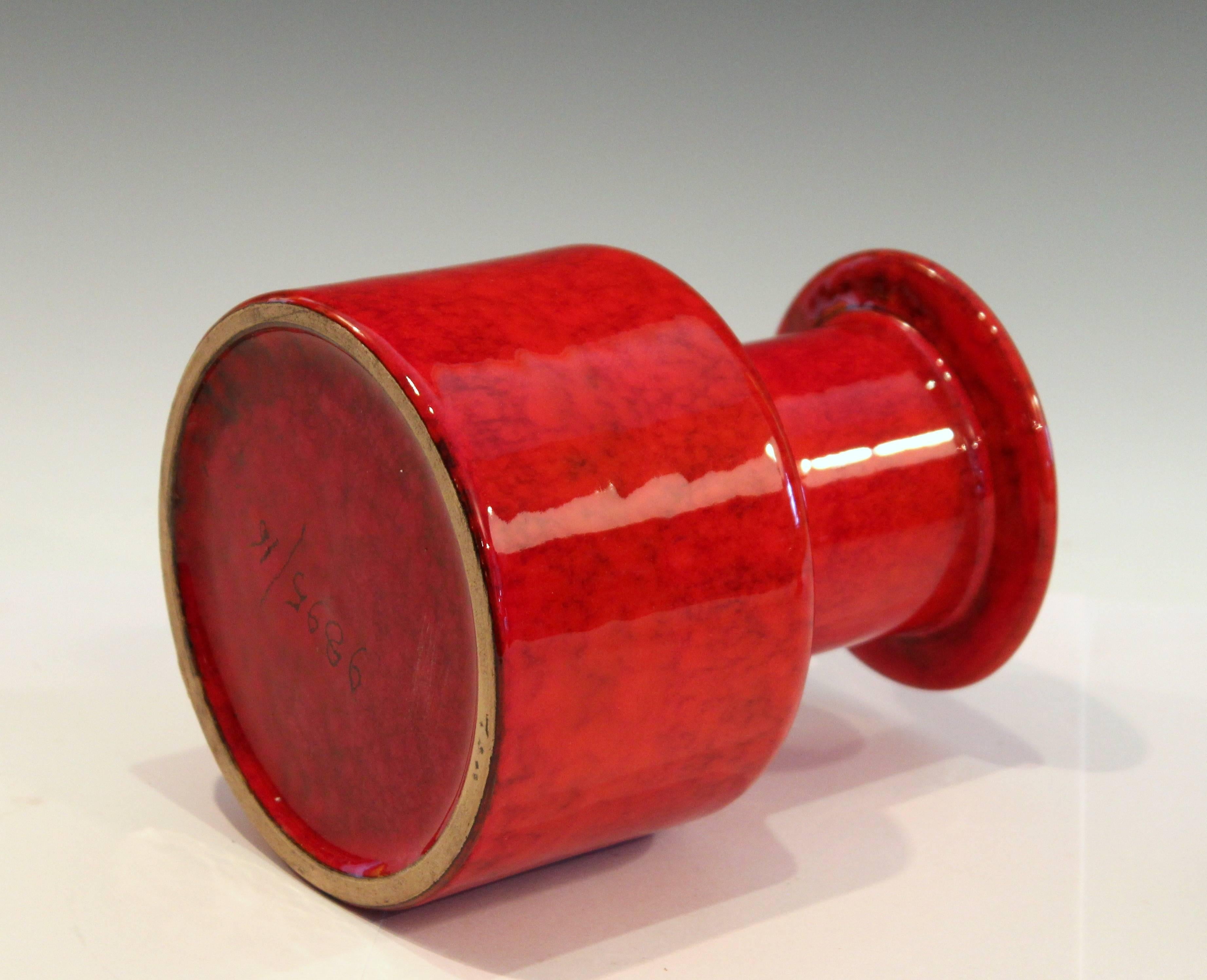 Turned Vintage Italian Raymor Vase Chrome Red Art Pottery Bright Atomic Italica Ars
