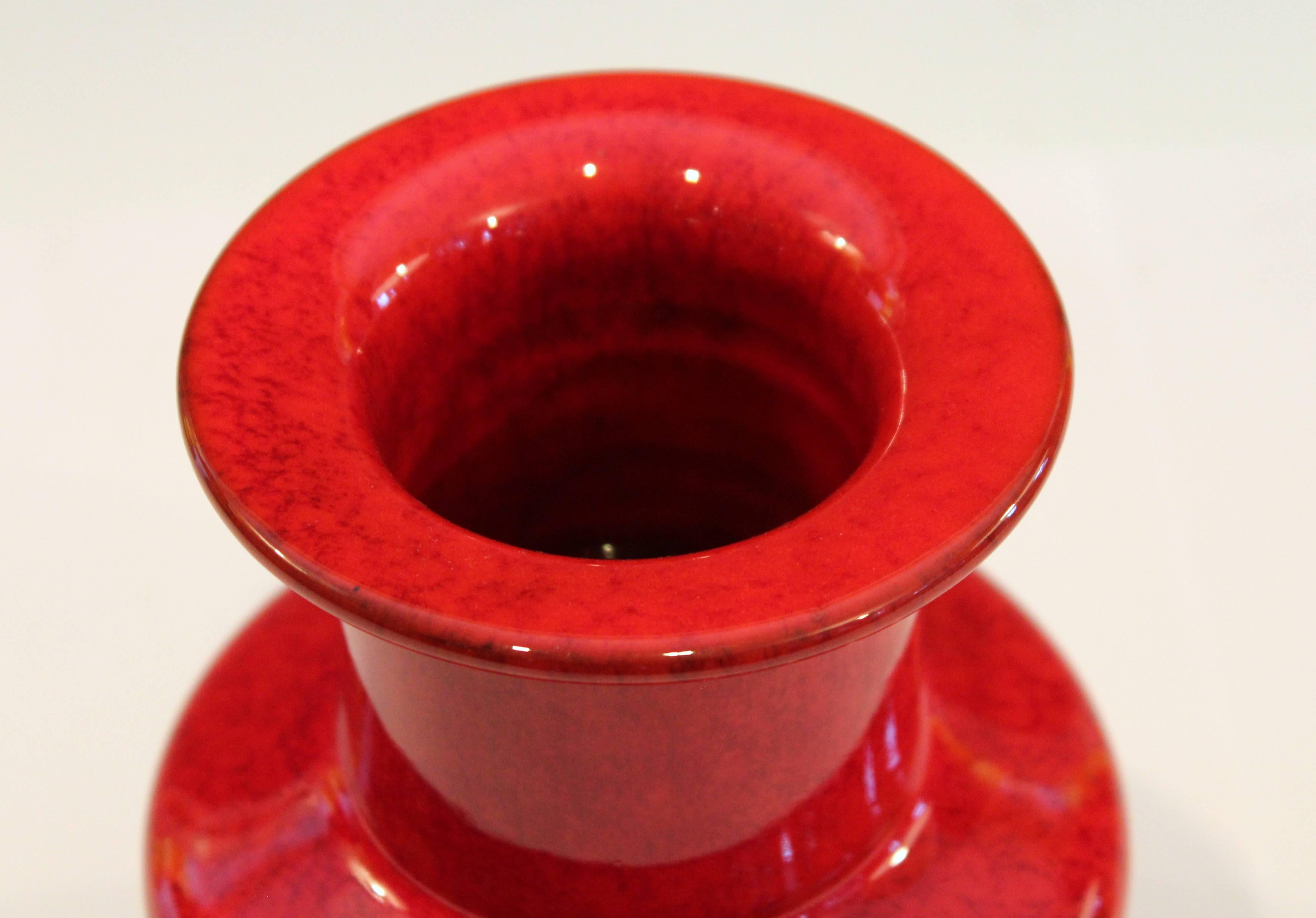 Vintage Italian Raymor Vase Chrome Red Art Pottery Bright Atomic Italica Ars In Excellent Condition In Wilton, CT