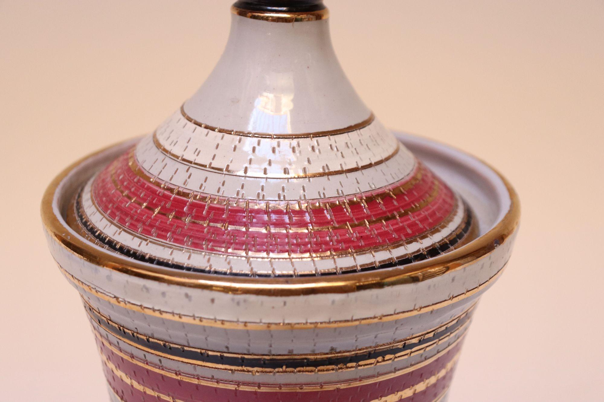 Vintage Italian Raymor White Glazed Ceramic Lidded Jar in Pink, Black, and Gold For Sale 3
