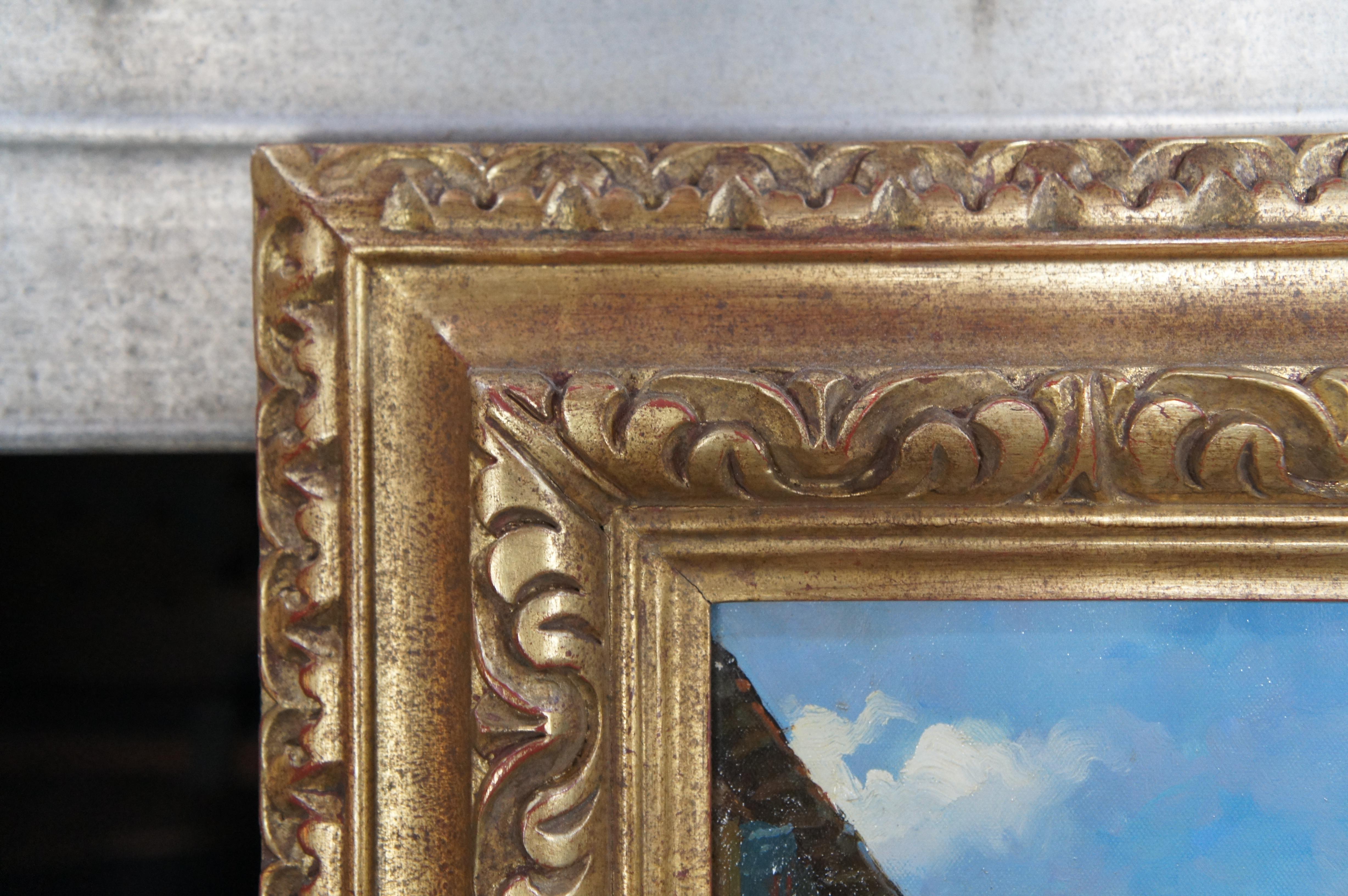 Canvas Vintage Italian Realist Oil Painting Bellagio Italy Alps Lake View Cityscape 47