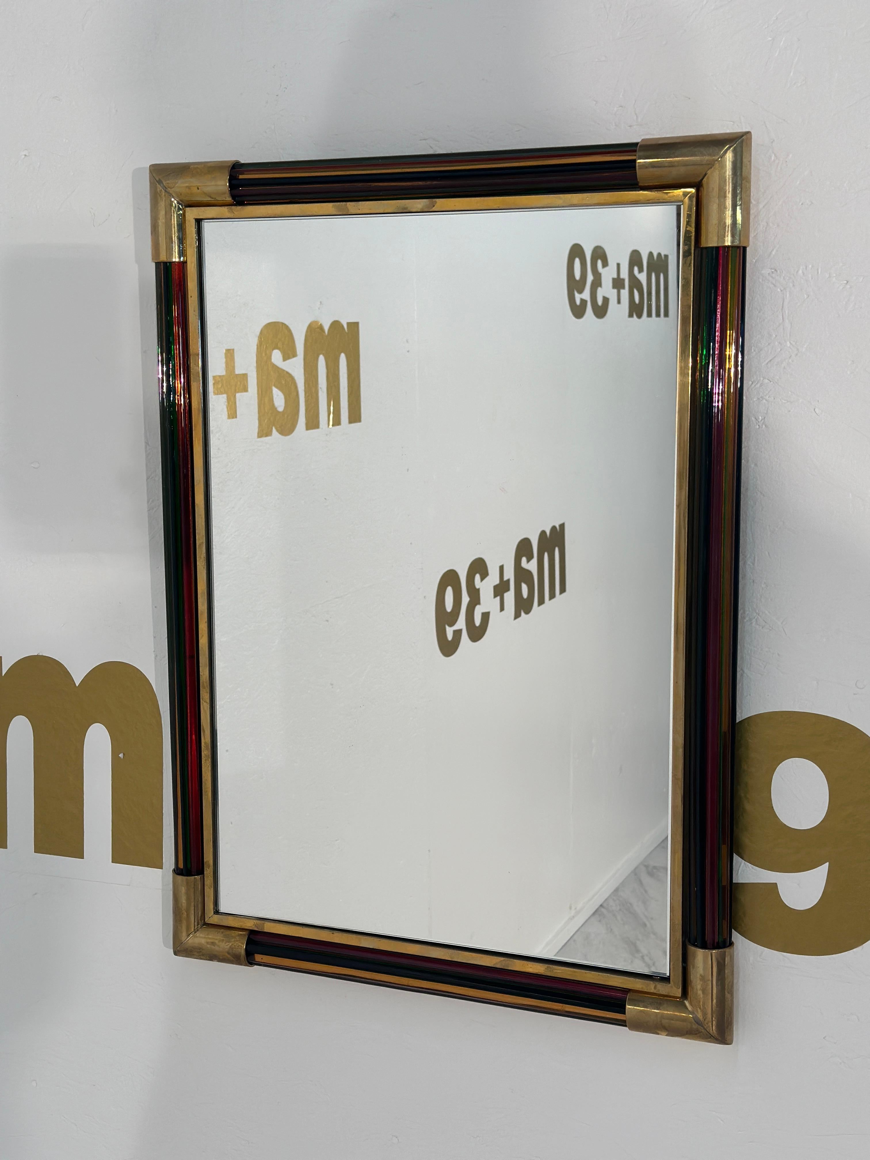 Italienischer rechteckiger Vintage-Wandspiegel aus Messing und Glas, Vintage, 1980er Jahre im Zustand „Gut“ im Angebot in Los Angeles, CA