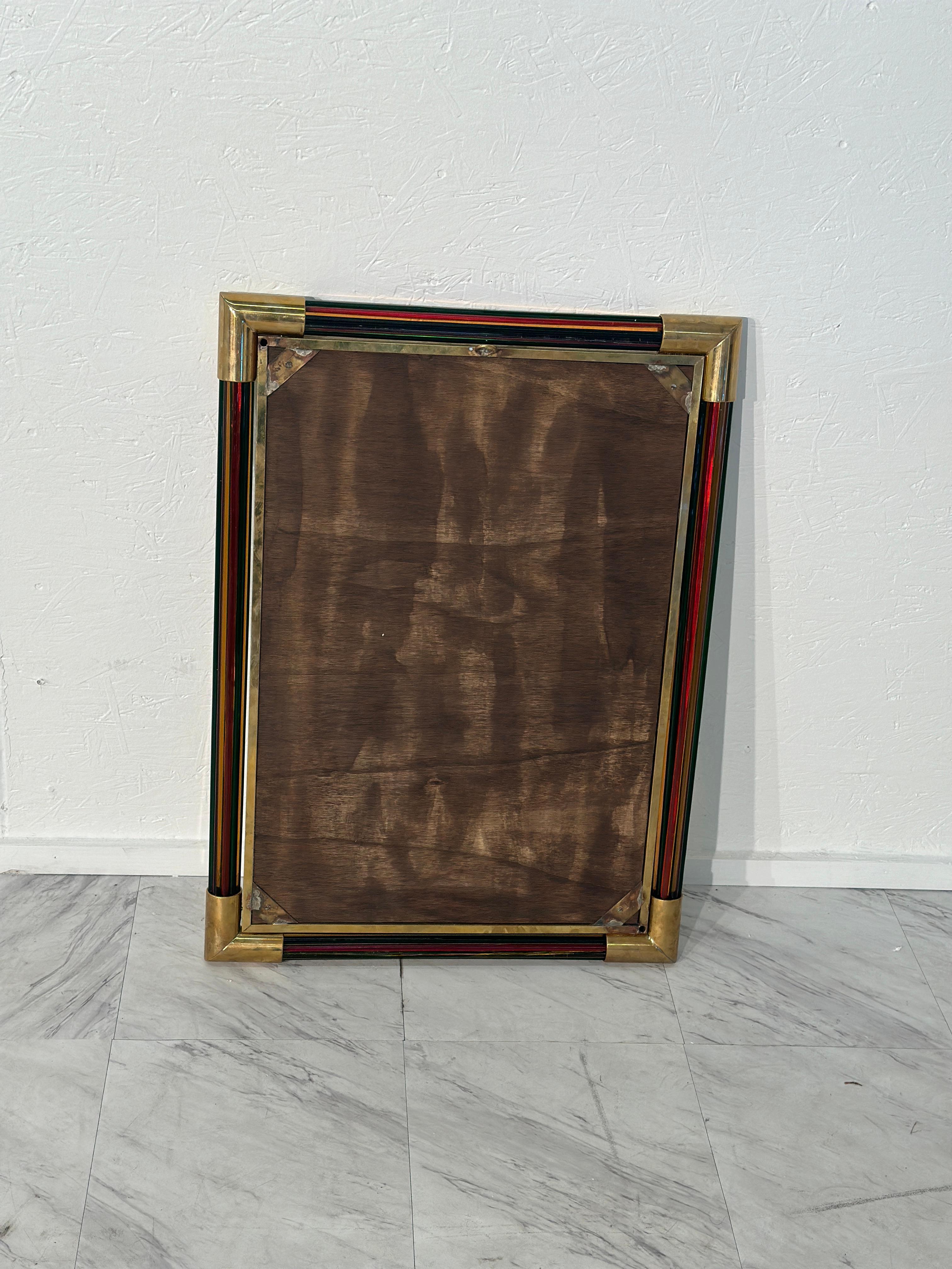 Vintage Italian Rectangular Brass and Glass Wall Mirror 1980s For Sale 2