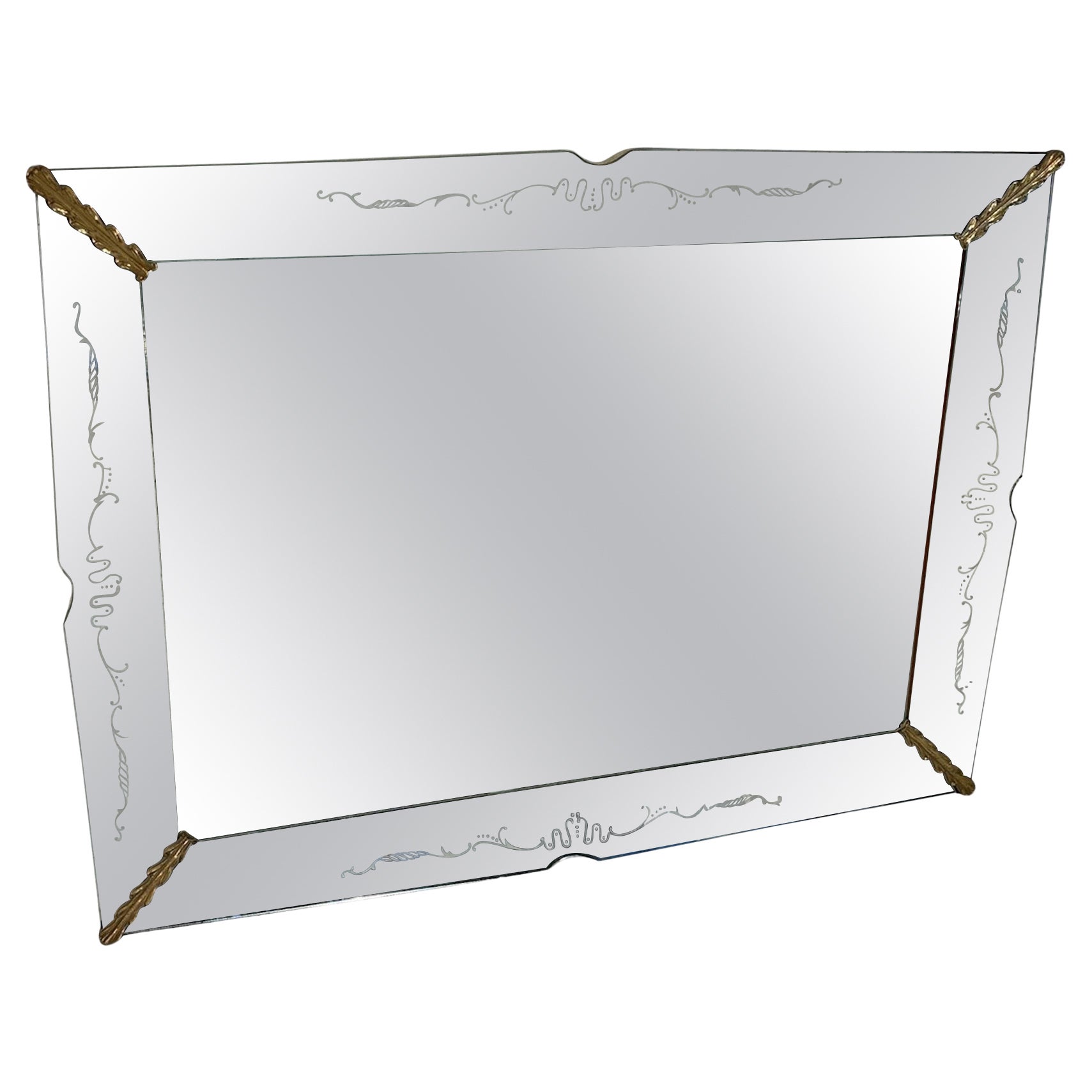 Espejo de pared vintage italiano rectangular cromado años 80