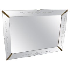 Espejo de pared vintage italiano rectangular cromado años 80