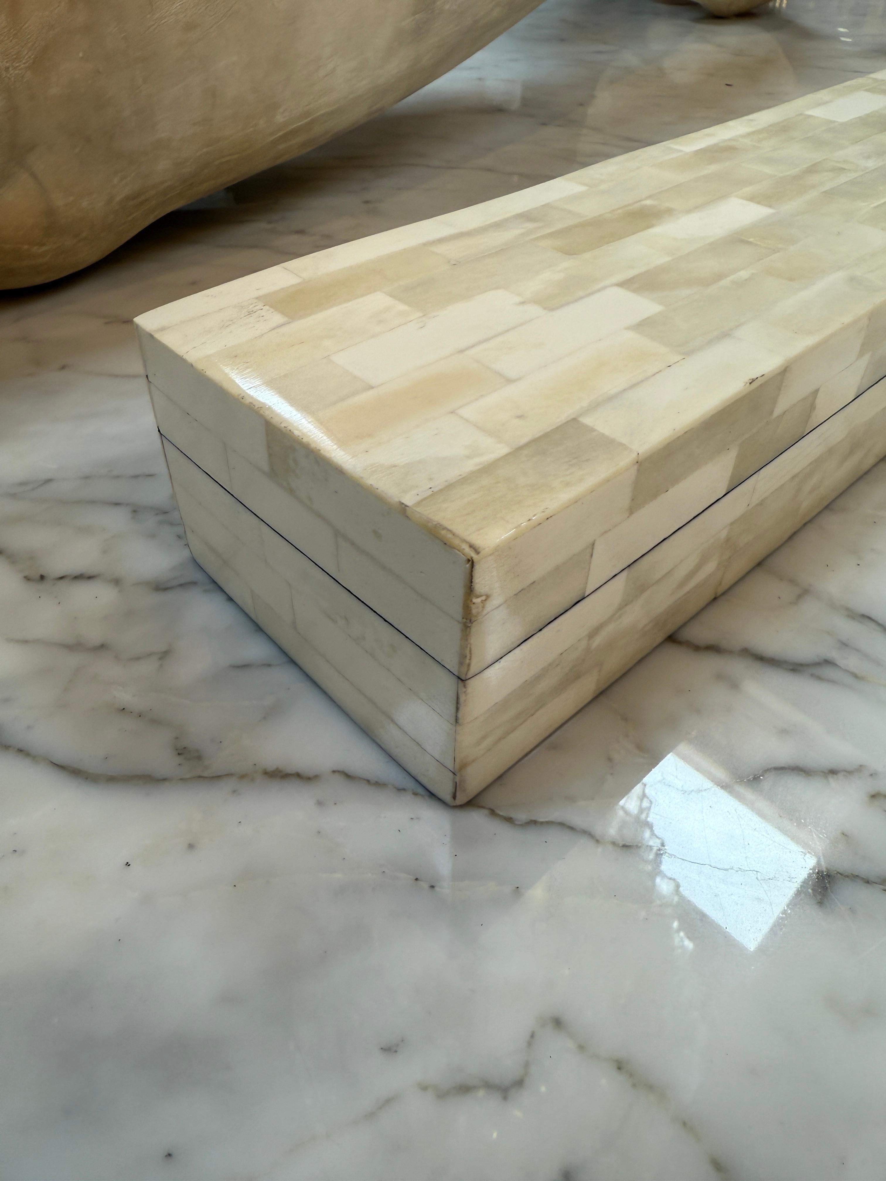 Vintage Italian, Rectangular Cream Bone Inlay Box 1970 For Sale at 1stDibs