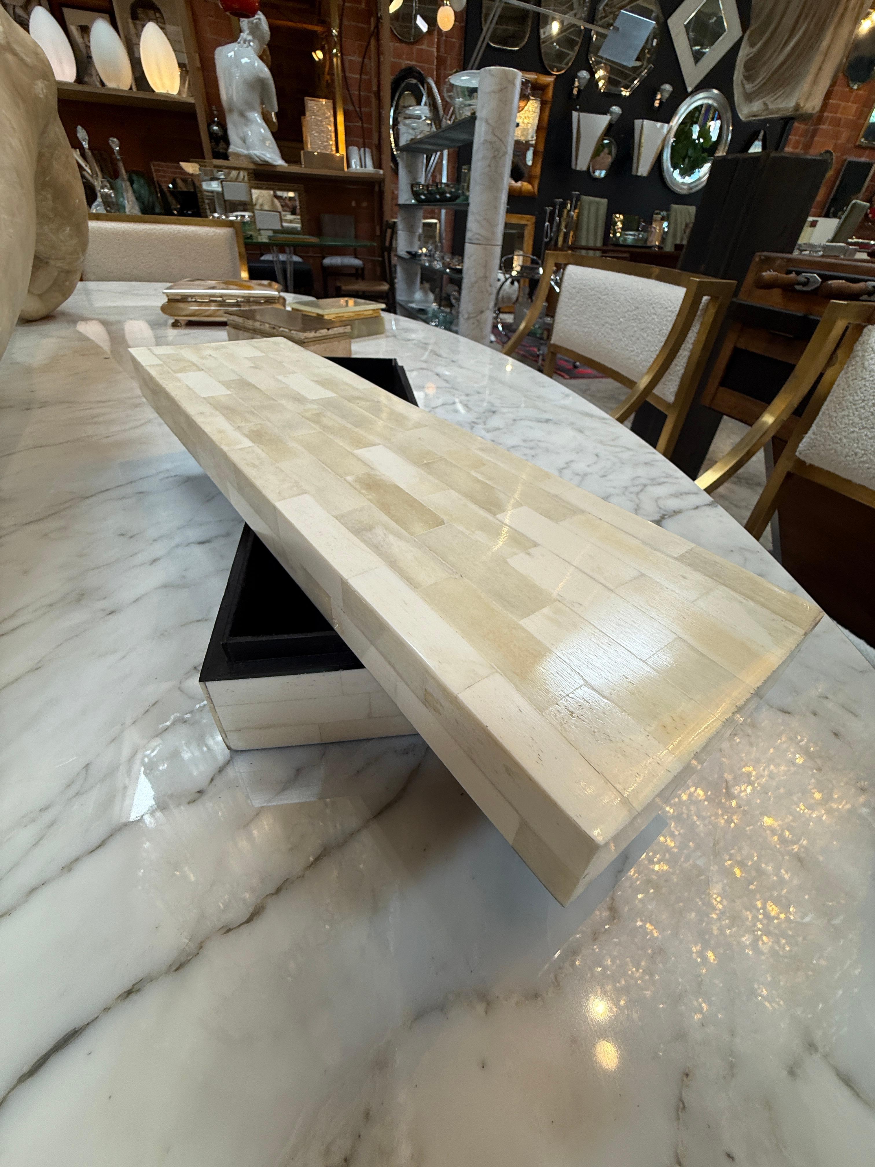 Vintage Italian, Rectangular Cream Bone Inlay Box 1970 For Sale at 1stDibs