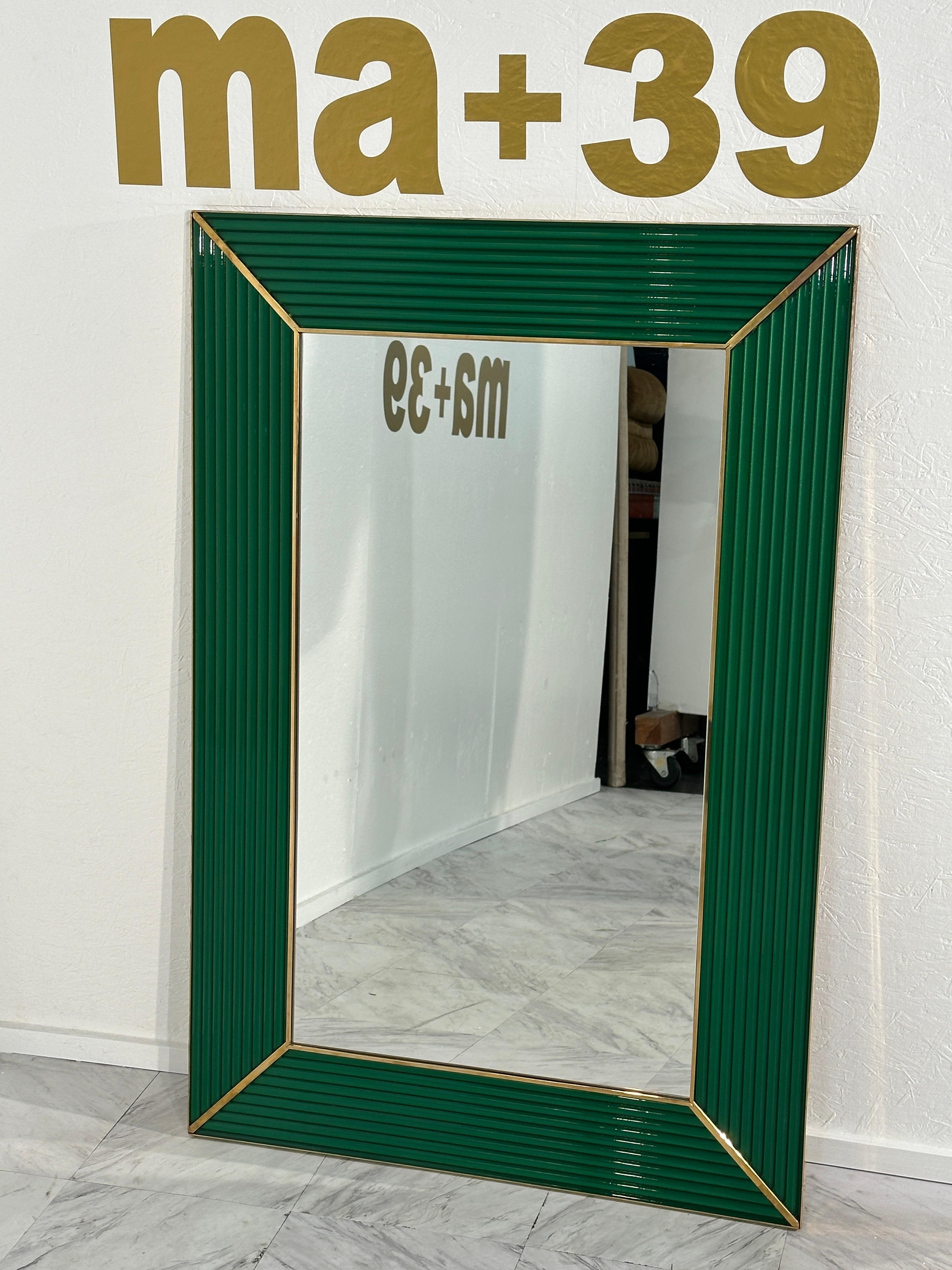 Vintage Italian Rectangular Green Wall Mirror 1980s For Sale 1