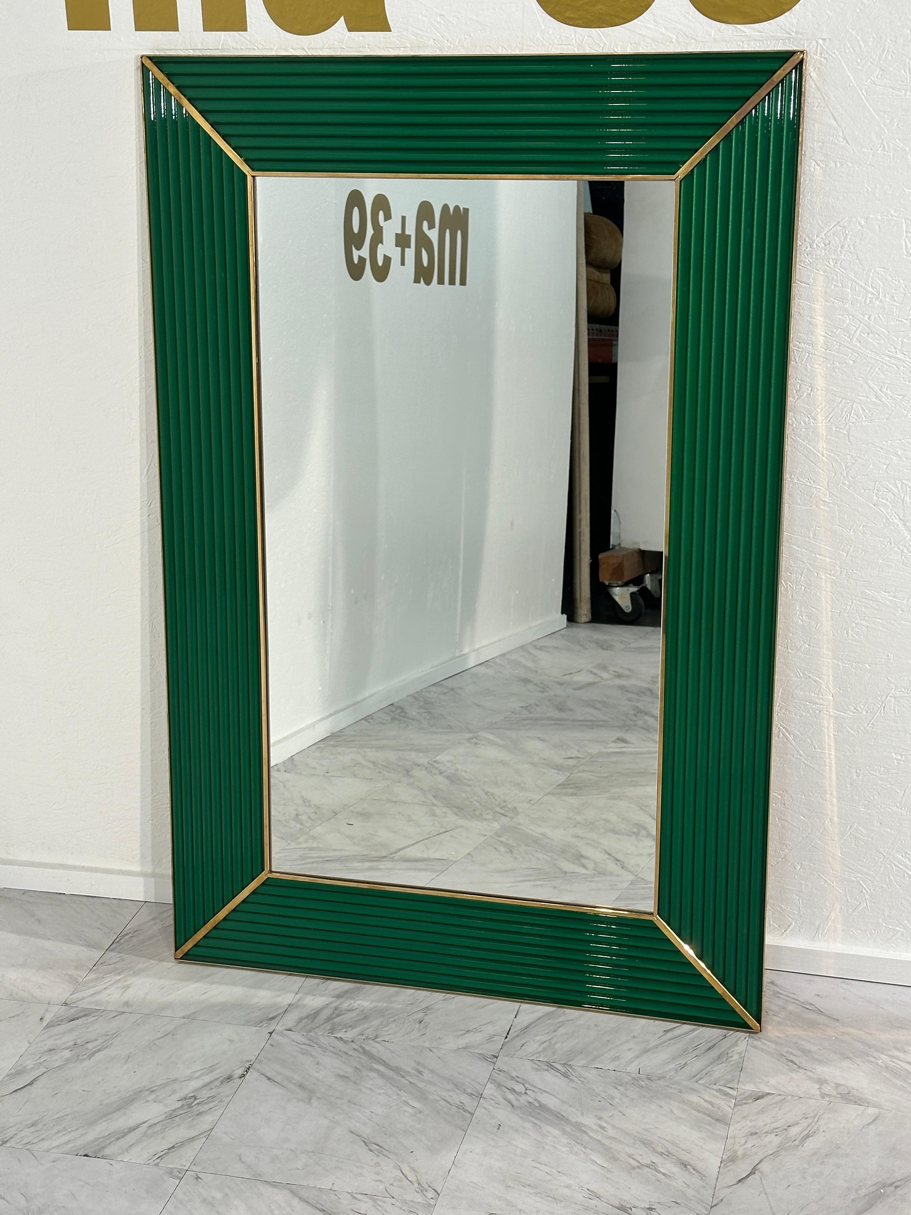 Vintage Italian Rectangular Green Wall Mirror 1980s For Sale 2