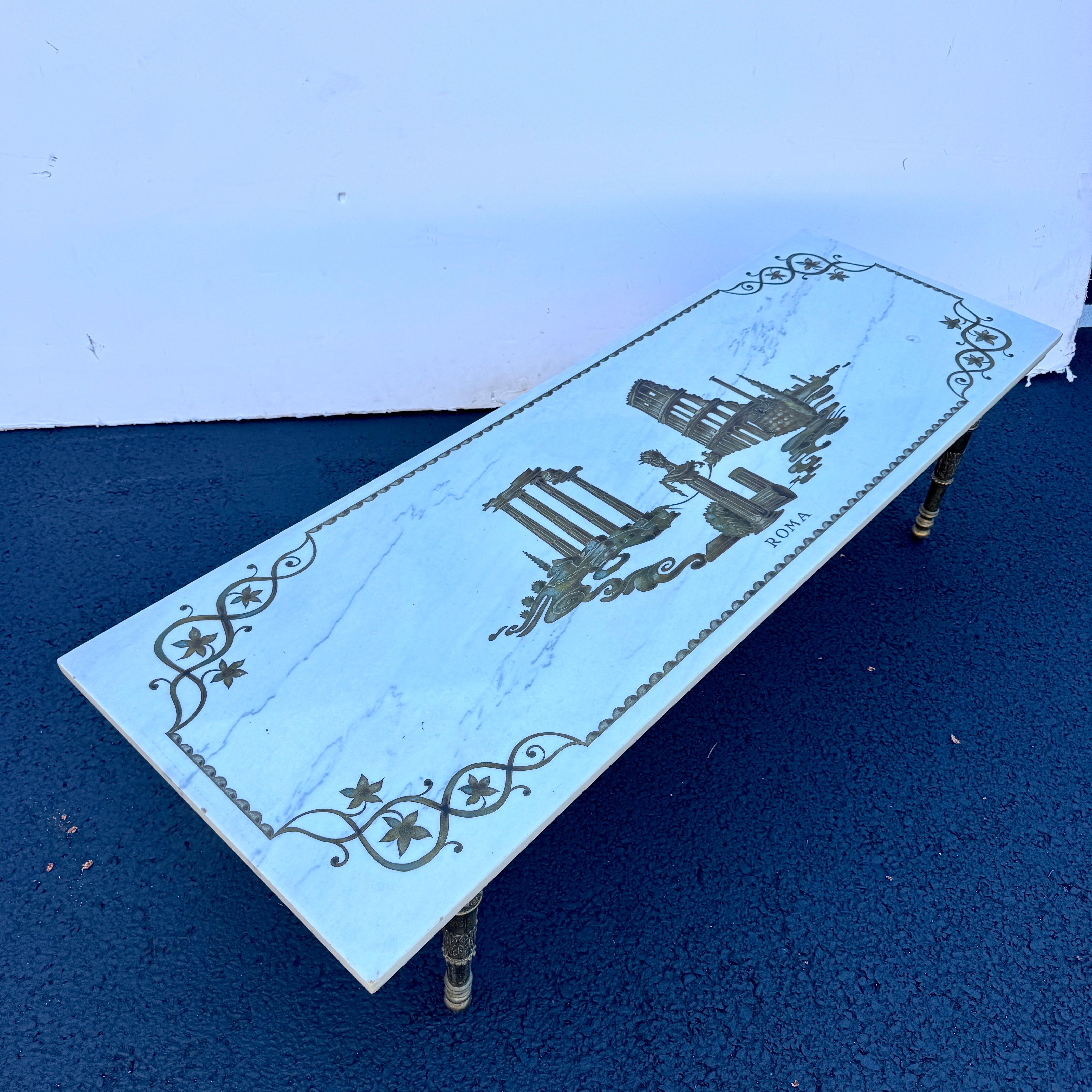 Vintage Italian Rectangular Marble White Cocktail Table, Roma Circa 1950's For Sale 7