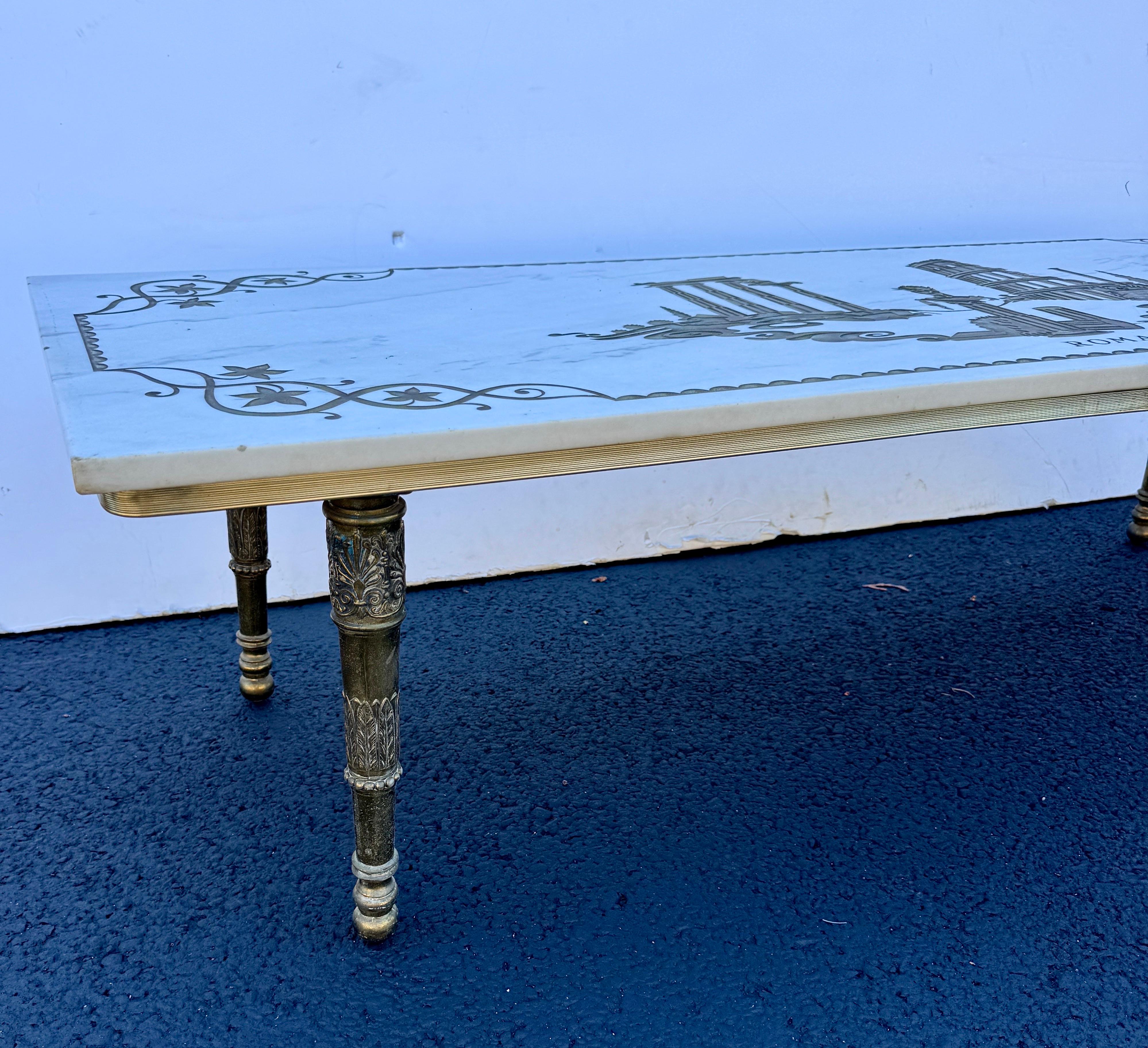 Hollywood Regency Vintage Italian Rectangular Marble White Cocktail Table, Roma Circa 1950's For Sale