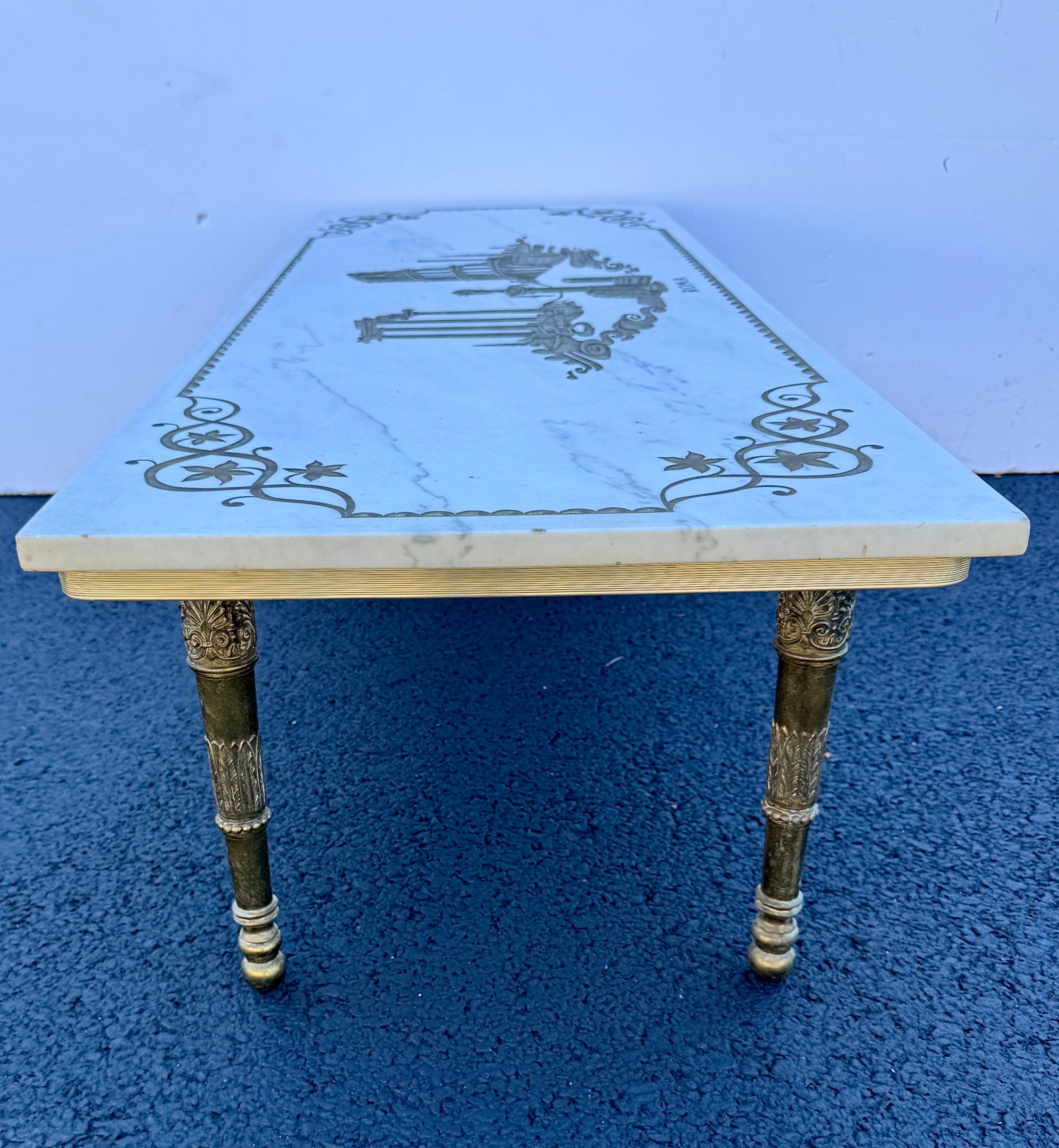 Vintage Italian Rectangular Marble White Cocktail Table, Roma Circa 1950's In Good Condition For Sale In Haddonfield, NJ