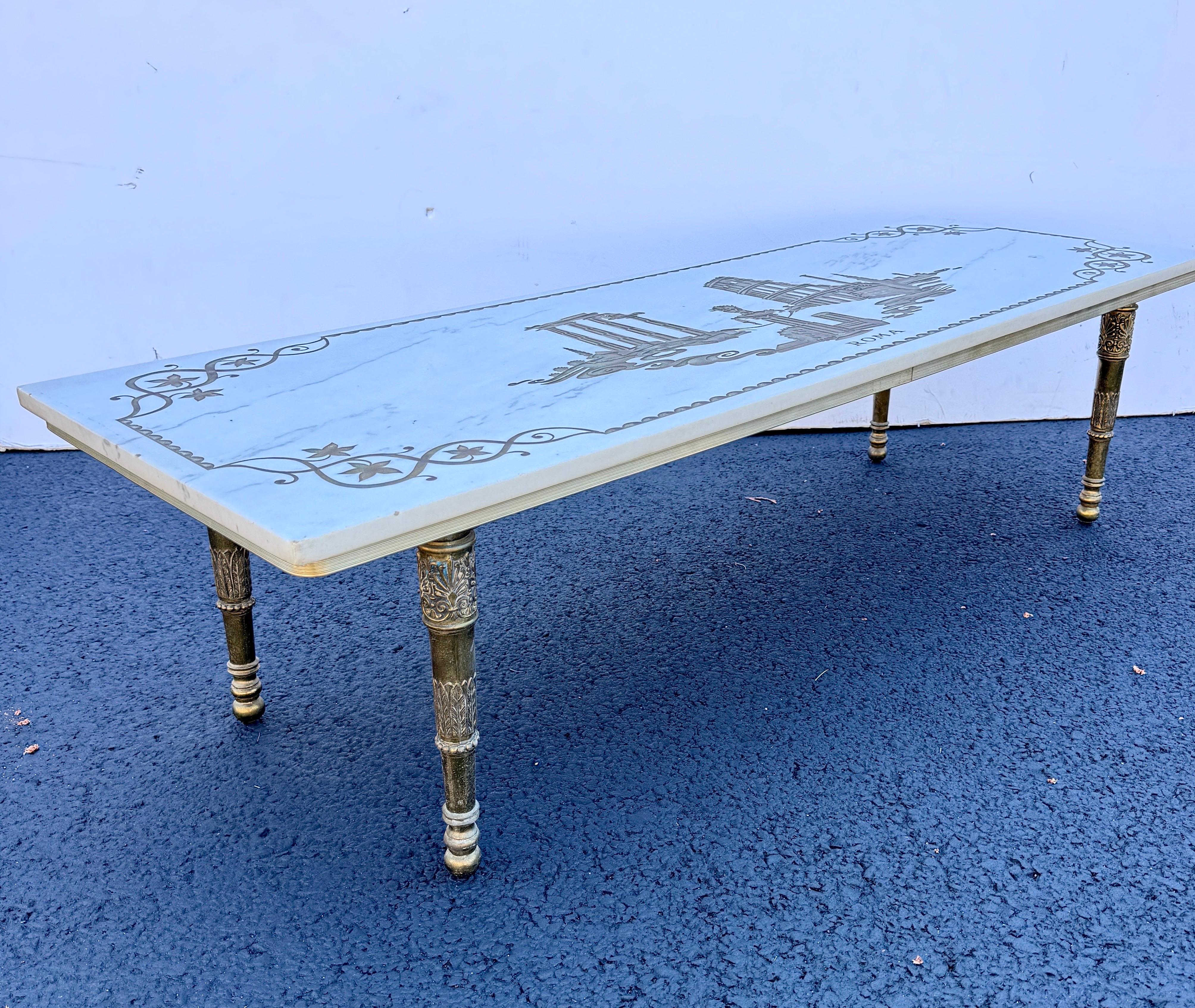 Vintage Italian Rectangular Marble White Cocktail Table, Roma Circa 1950's For Sale 2