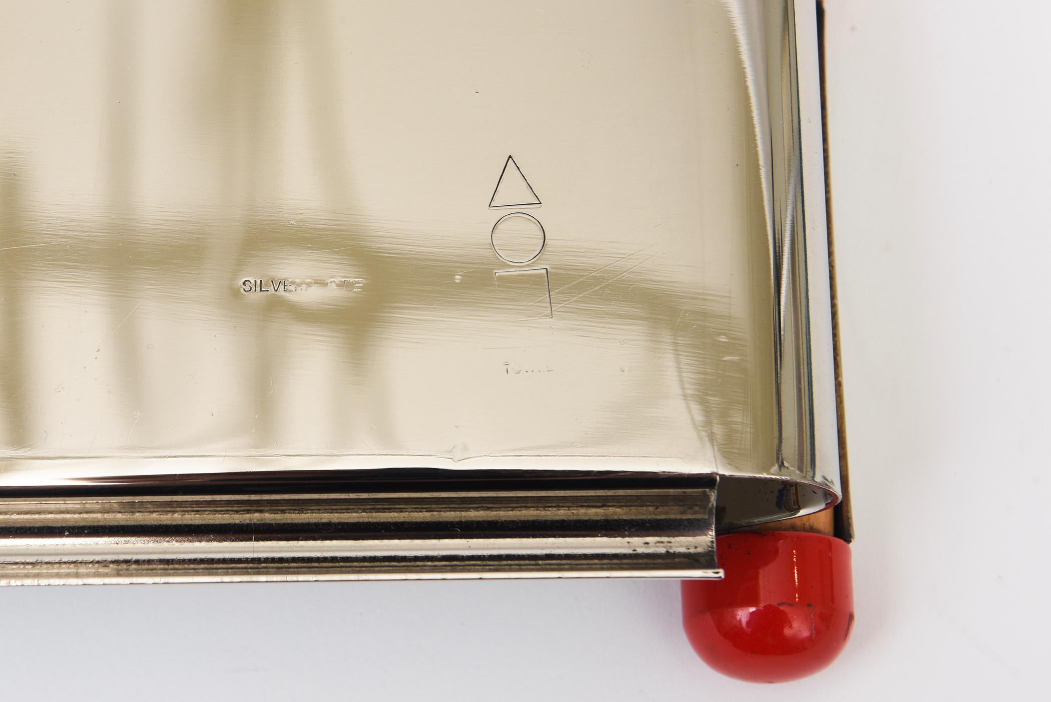 Vintage Italian Rectangular Silver-Plate, Wood, Red Resin Larry Laslo For Towle en vente 3