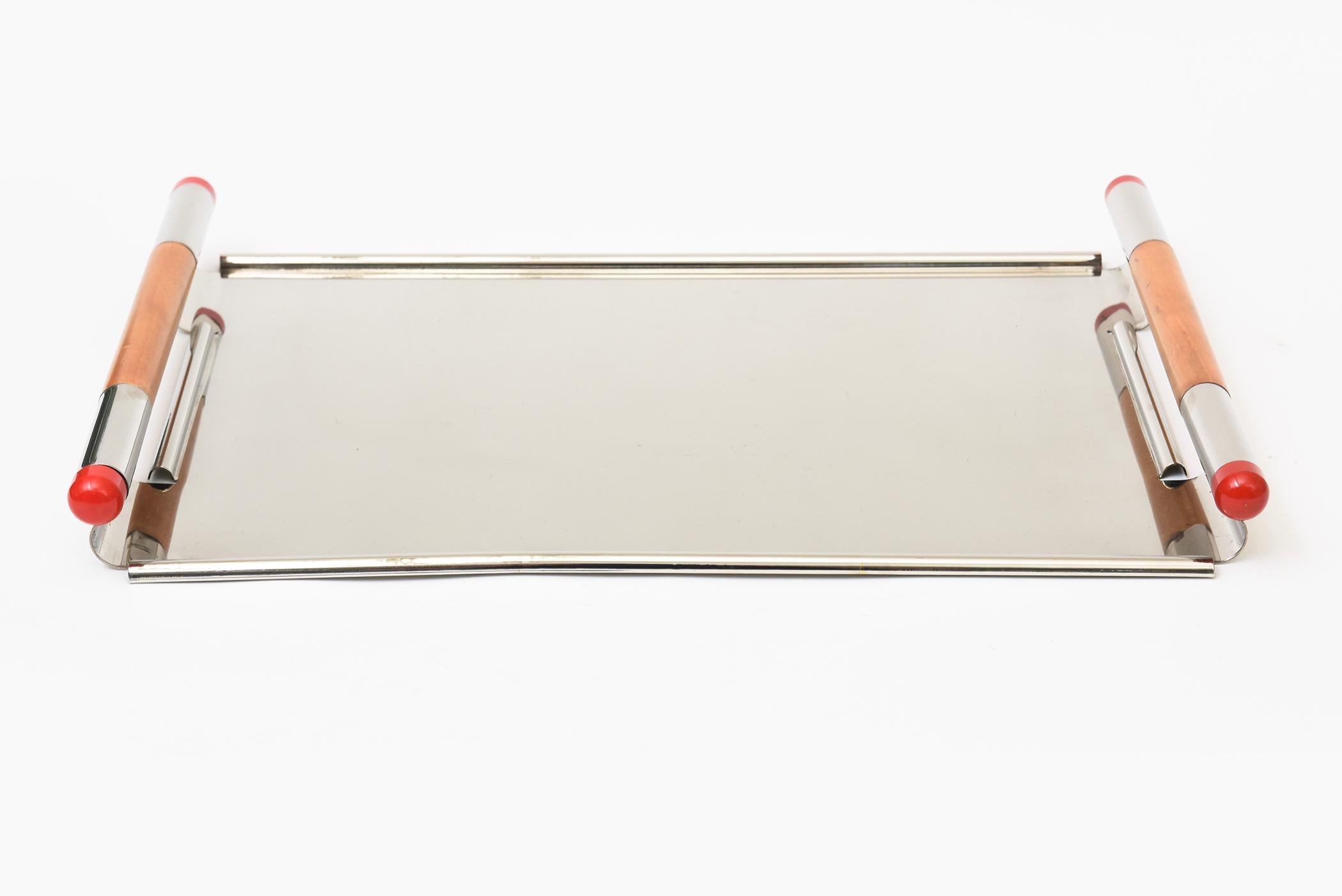Vintage Italian Rectangular Silver-Plate, Wood, Red Resin Larry Laslo For Towle en vente 6