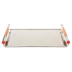 Vintage Italian Rectangular Silver-Plate, Wood, Red Resin Larry Laslo For Towle