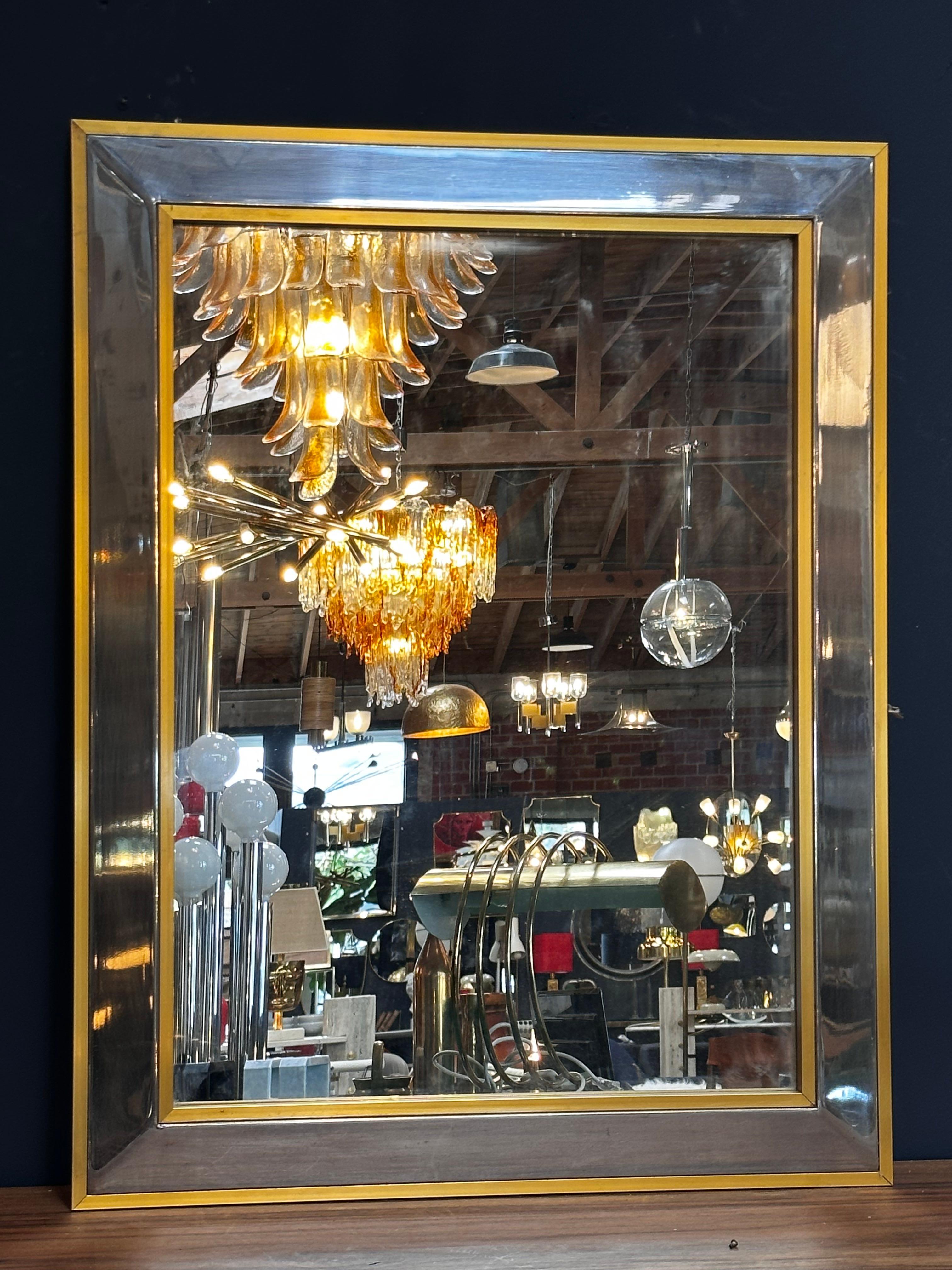 Brass Vintage Italian Rectangular Wall Mirror 1980s For Sale