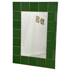 Vintage Italian Rectangular Wall Mirror With Green Frame 1980s
