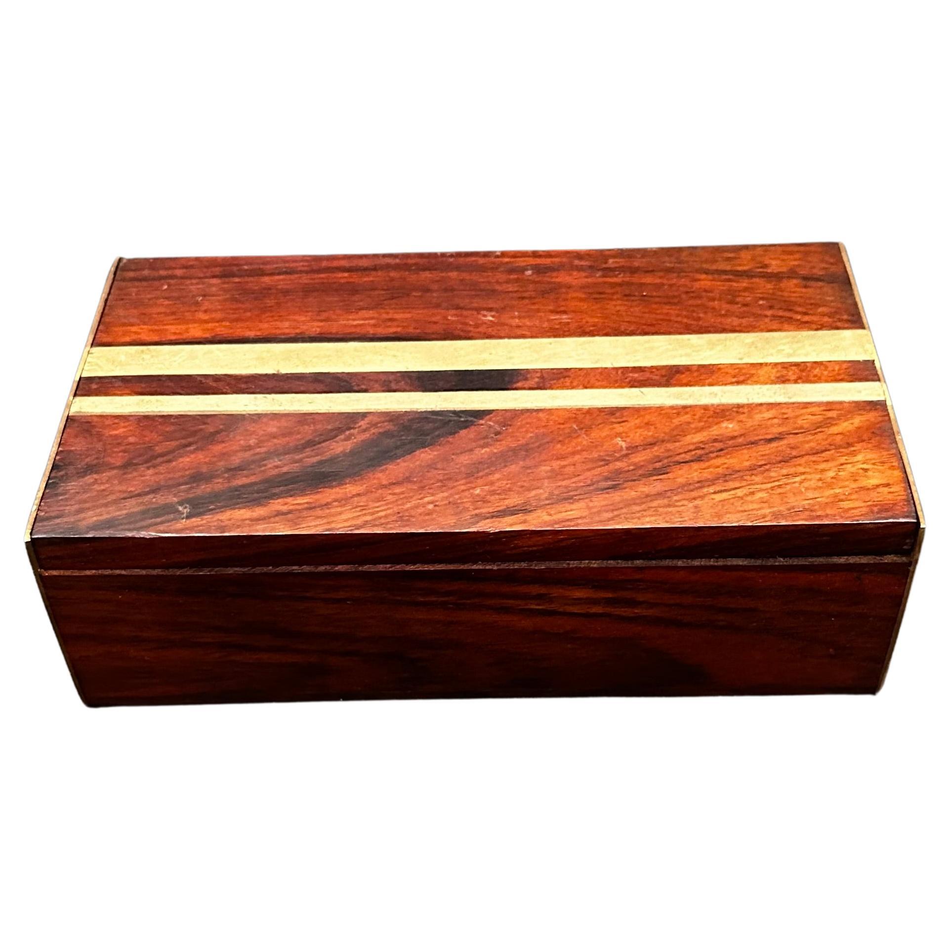 Vintage Italian Rectangular Wood And Brass Decorative Box 1970s