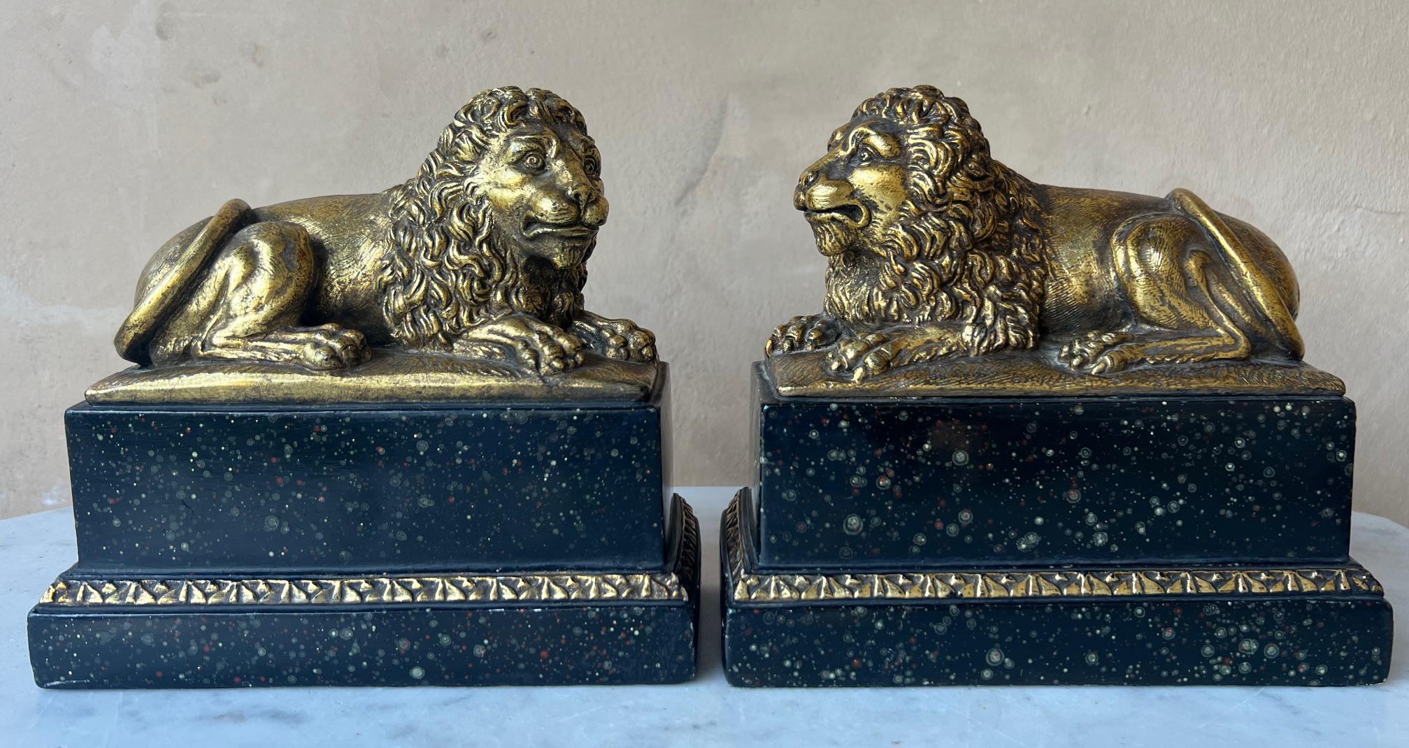 Napoleon III  Vintage Italian Recumbent Lion Bookends by Borghese, c. 1960's