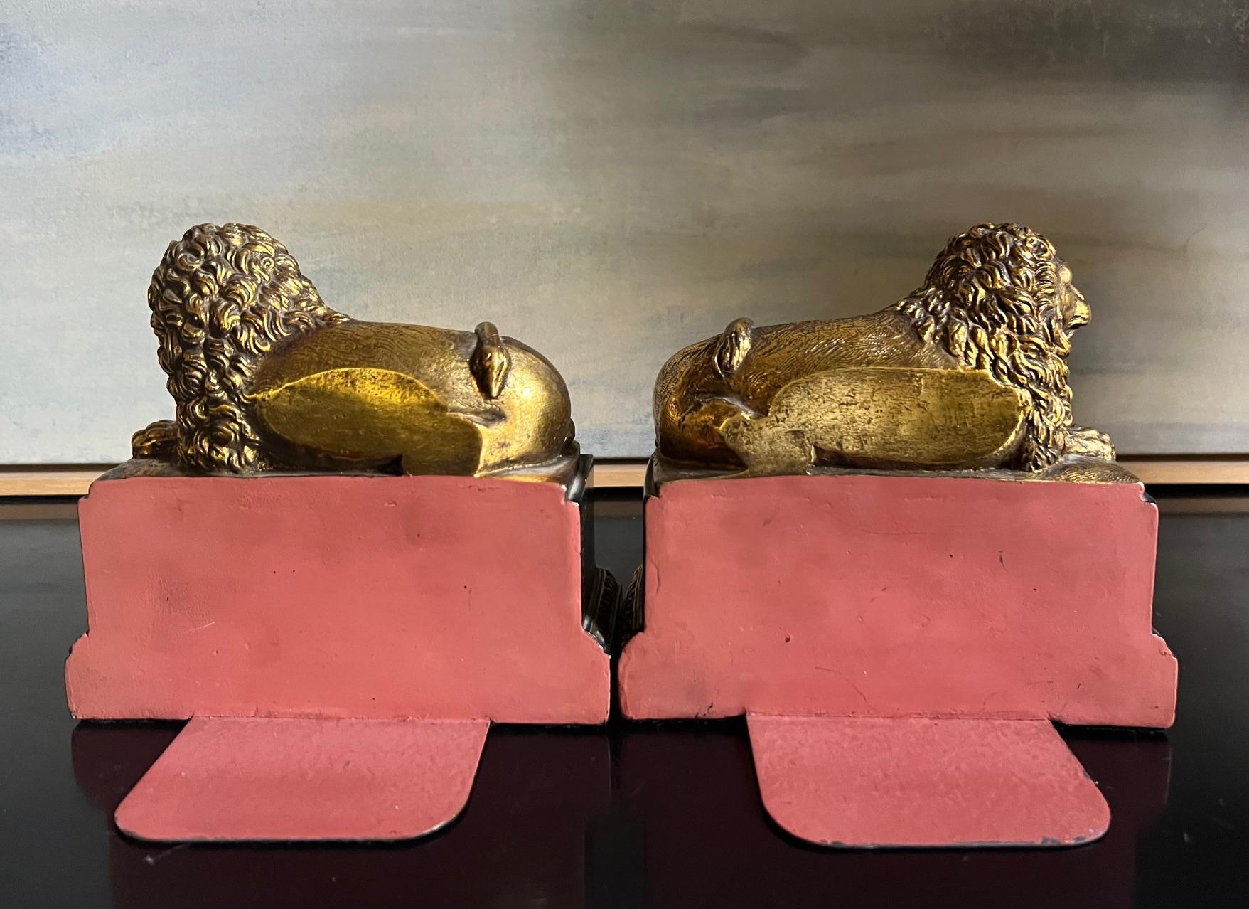  Vintage Italian Recumbent Lion Bookends by Borghese, c. 1960's In Good Condition In Ross, CA