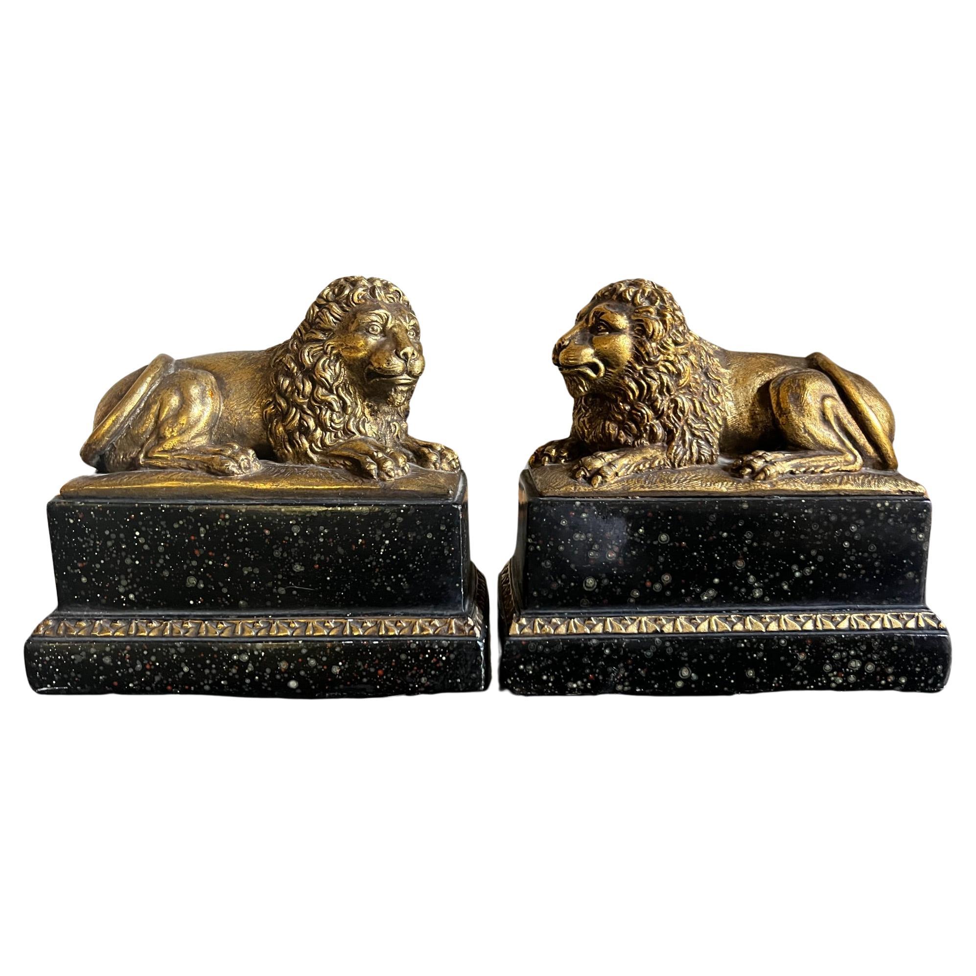  Vintage Italian Recumbent Lion Bookends by Borghese, c. 1960's