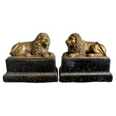  Vintage Italian Recumbent Lion Bookends by Borghese, c. 1960's
