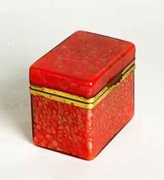 Vintage Italian Red Aventurine Art Glass Jewelry Casket Box with Brass Mounts