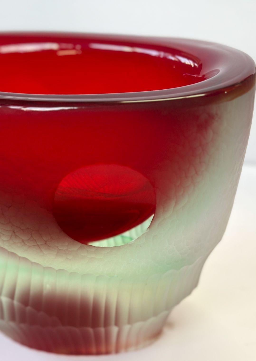 Vintage Italian Red & Clear Murano Glass Vase by Romano Dona, c. 1960's In Good Condition For Sale In Los Angeles, CA