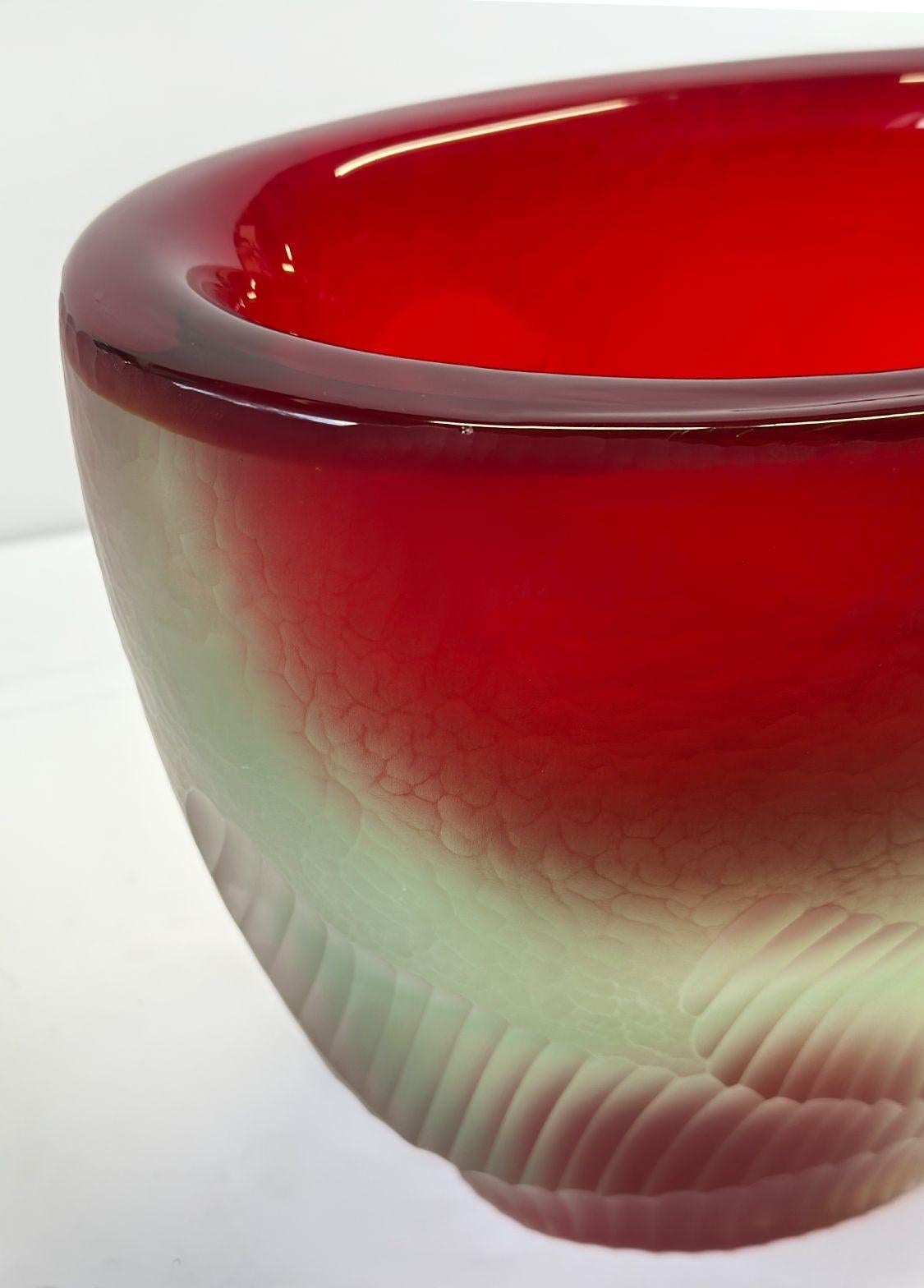 Mid-20th Century Vintage Italian Red & Clear Murano Glass Vase by Romano Dona, c. 1960's For Sale
