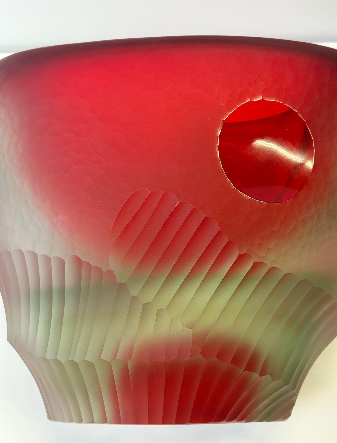 Vintage Italian Red & Clear Murano Glass Vase von Romano Dona, ca. 1960er Jahre (Muranoglas) im Angebot