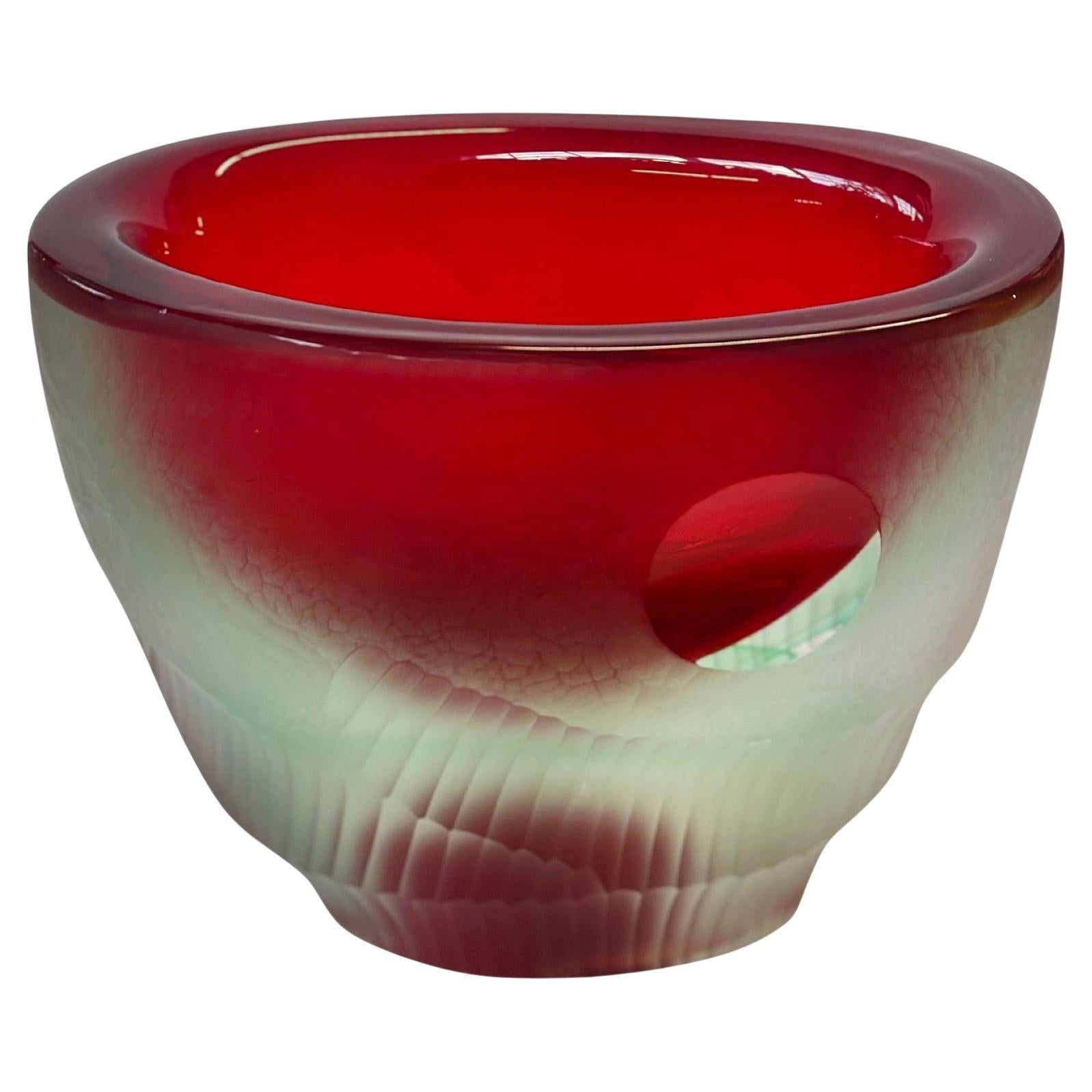 Vintage Italian Red & Clear Murano Vase by Romano Dona, c.C. 1960 in vendita
