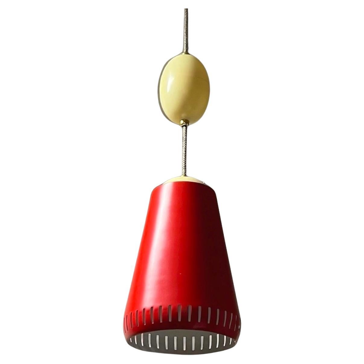 Vintage Italian Red Hanging Lamp with Switch Stilnovo Style, 1960s