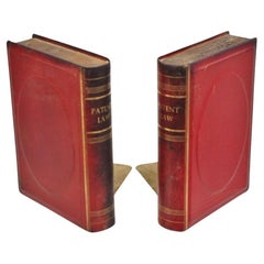 Vintage Italian Red Leather Bound "Patent Law" Faux Book Bookends (D) - Pair