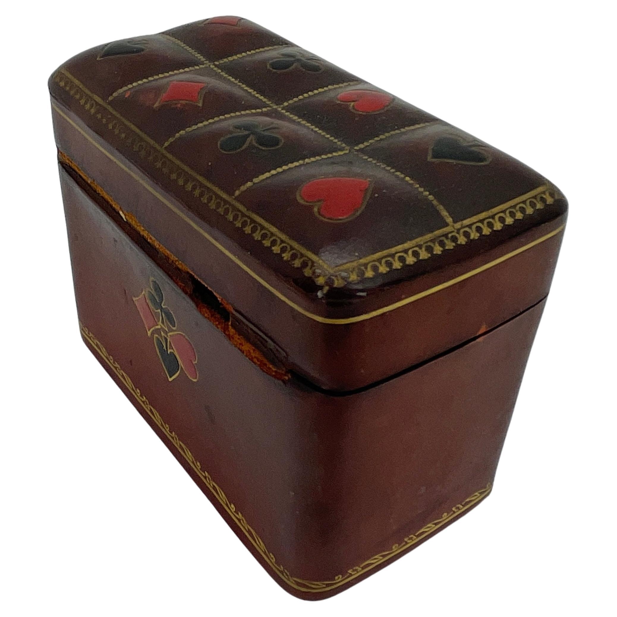 Vintage Italian Red Leather Box for Deck of Cards, Signed A. Antinori Roma 5