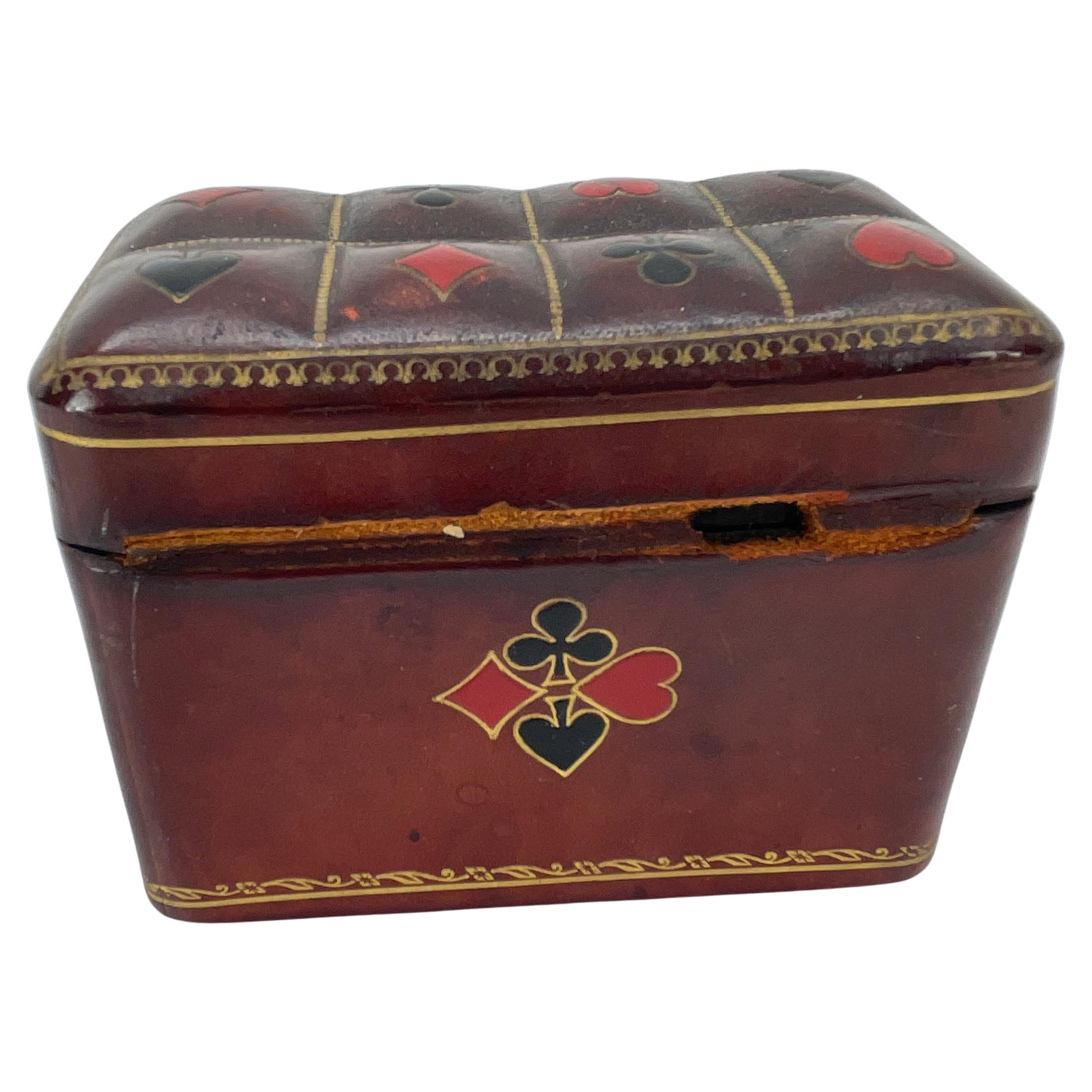 Vintage Italian Red Leather Box for Deck of Cards, Signed A. Antinori Roma 6